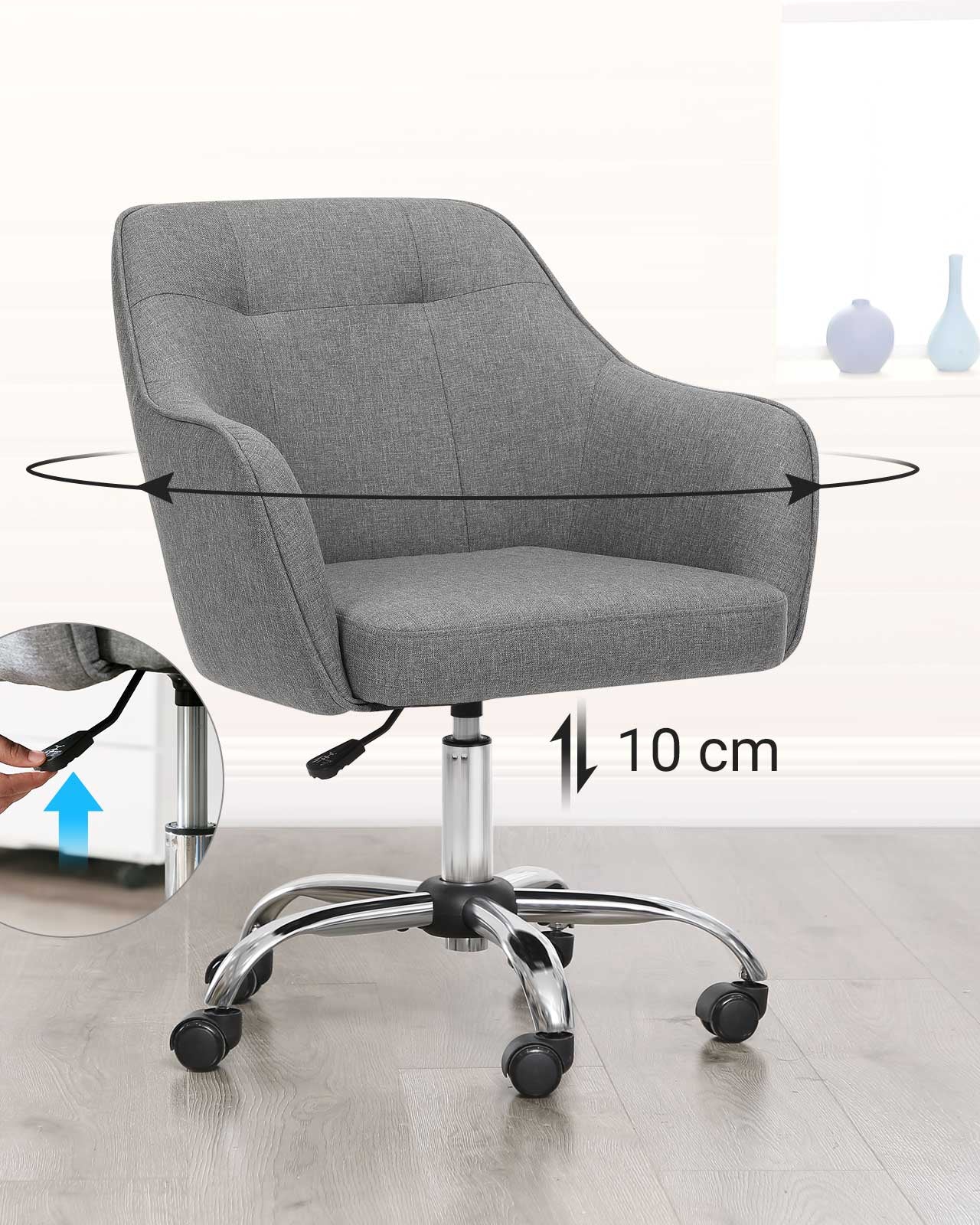 Bürostuhl mit Armlehnen – höhenverstellbar – bequeme Polsterung – 64 cm breit