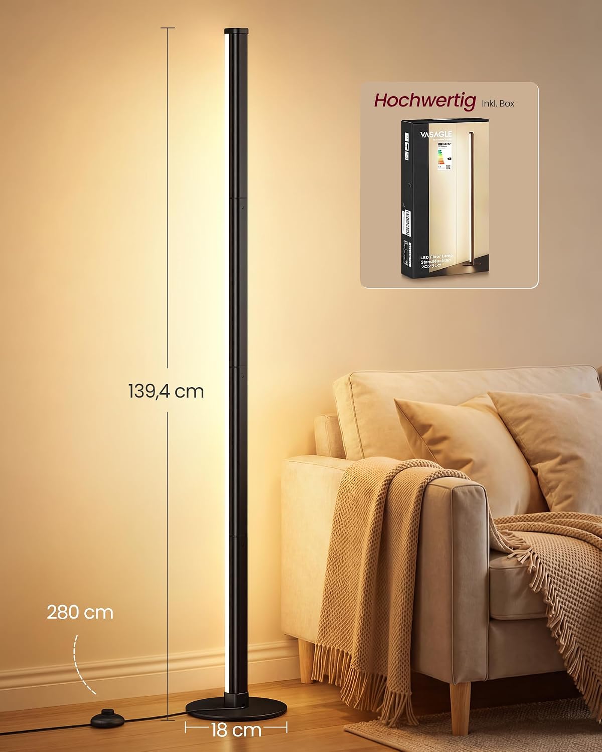 LED-Stehlampe dimmbar – indirektes Stimmungslicht 1200 Lumen – minimalistisches Design