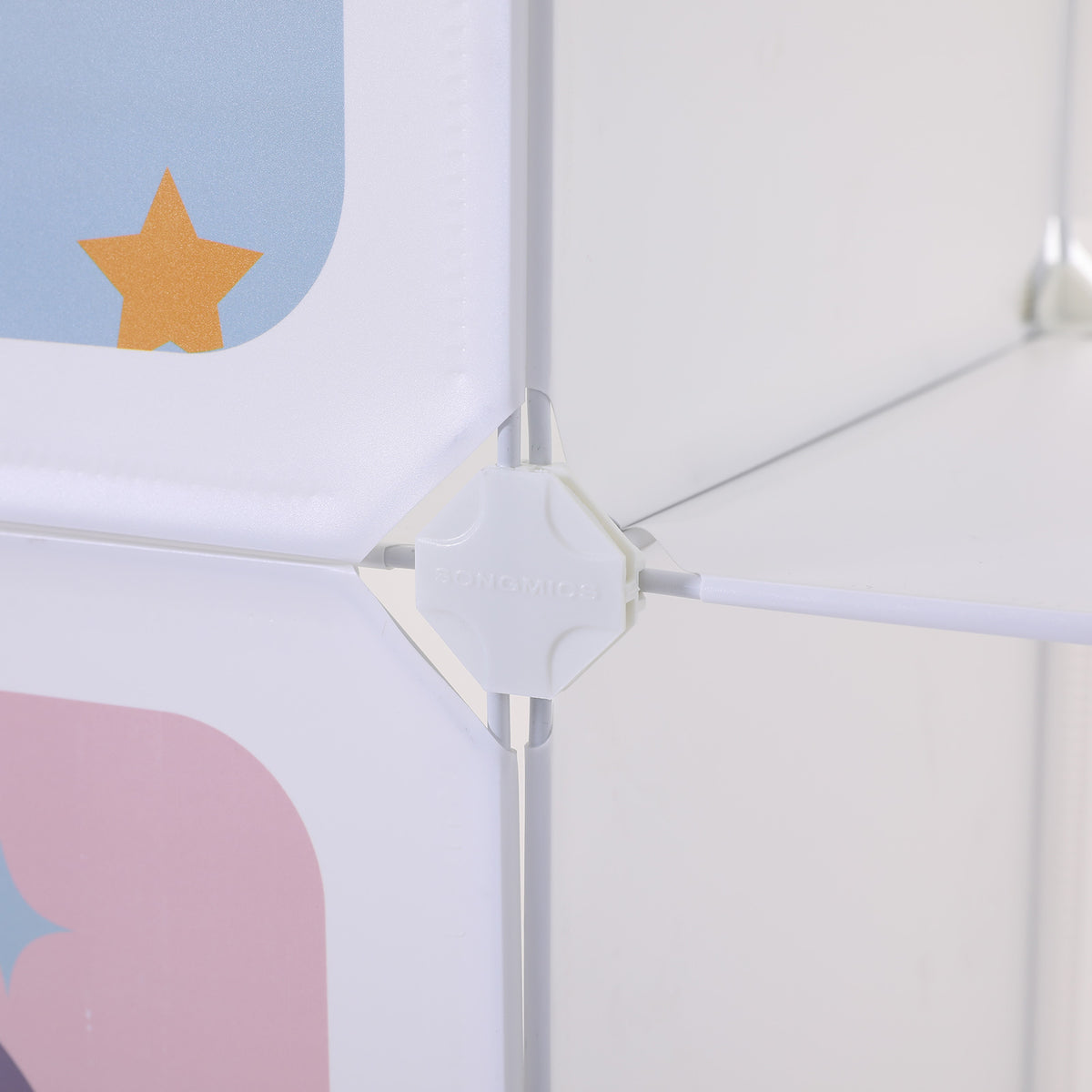 Würfelregal mit Weltraummotiv – Kinderkleiderschrank mit 16 Fächern – inkl. Türen, Hammer- und Kippschutz – 123 x 123 cm