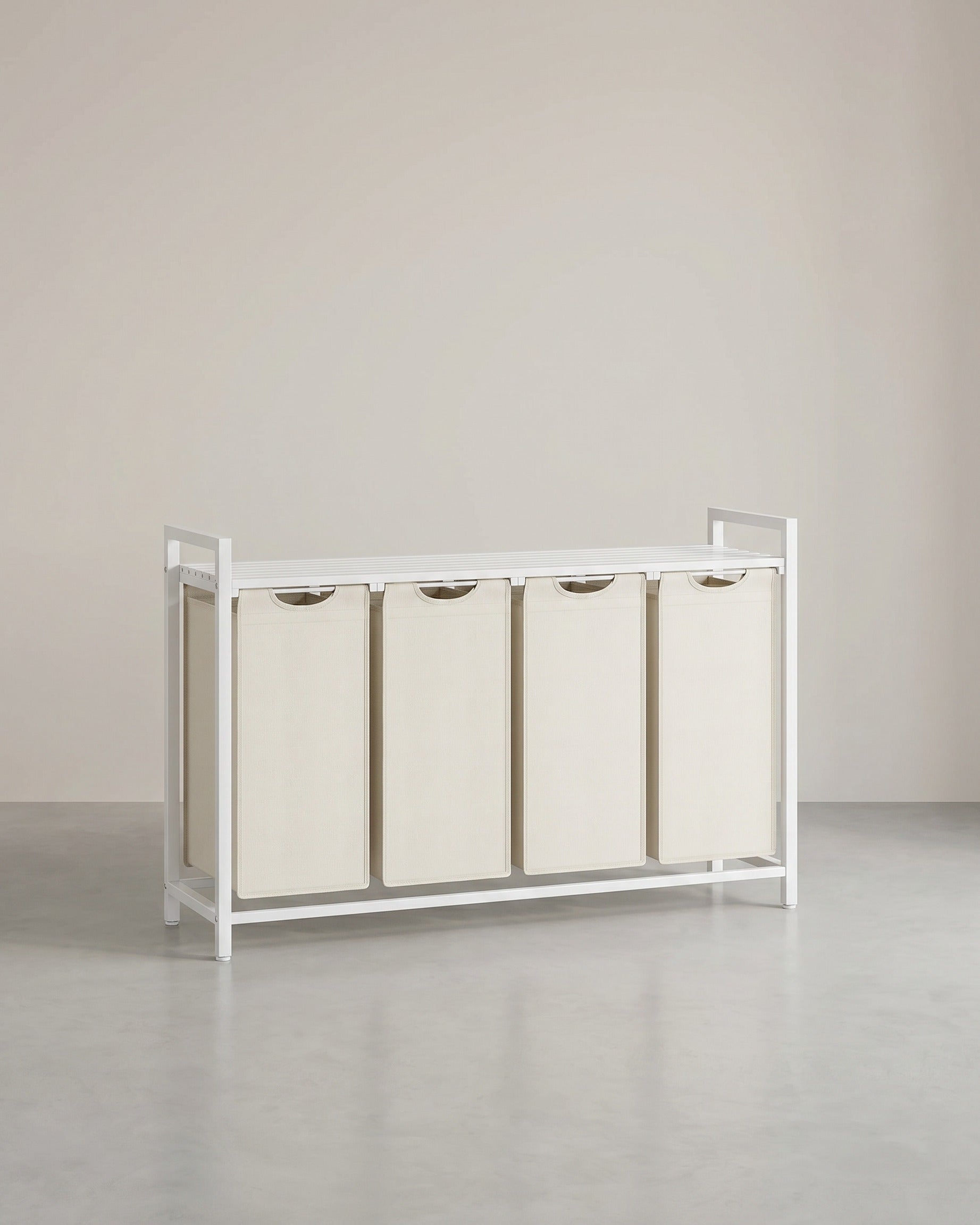 Wäschesortierer mit praktischen Wäschekörben - Wäschewagen mit Ablageregal - Praktischer Organizer für die Waschküche – Beige / Weiß