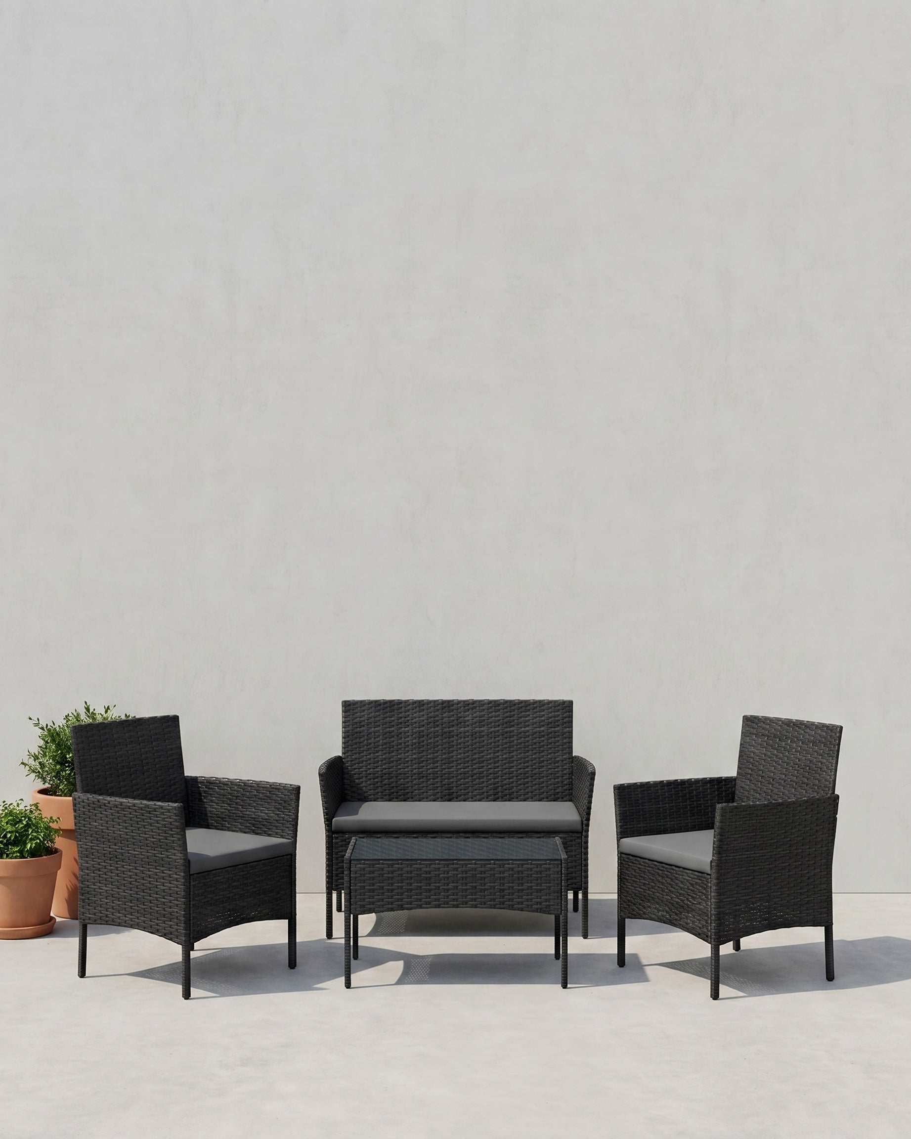 Rattanoptik Gartenset - Balkonset - Gartenstühle mit Tisch – Schwarz / Grau
