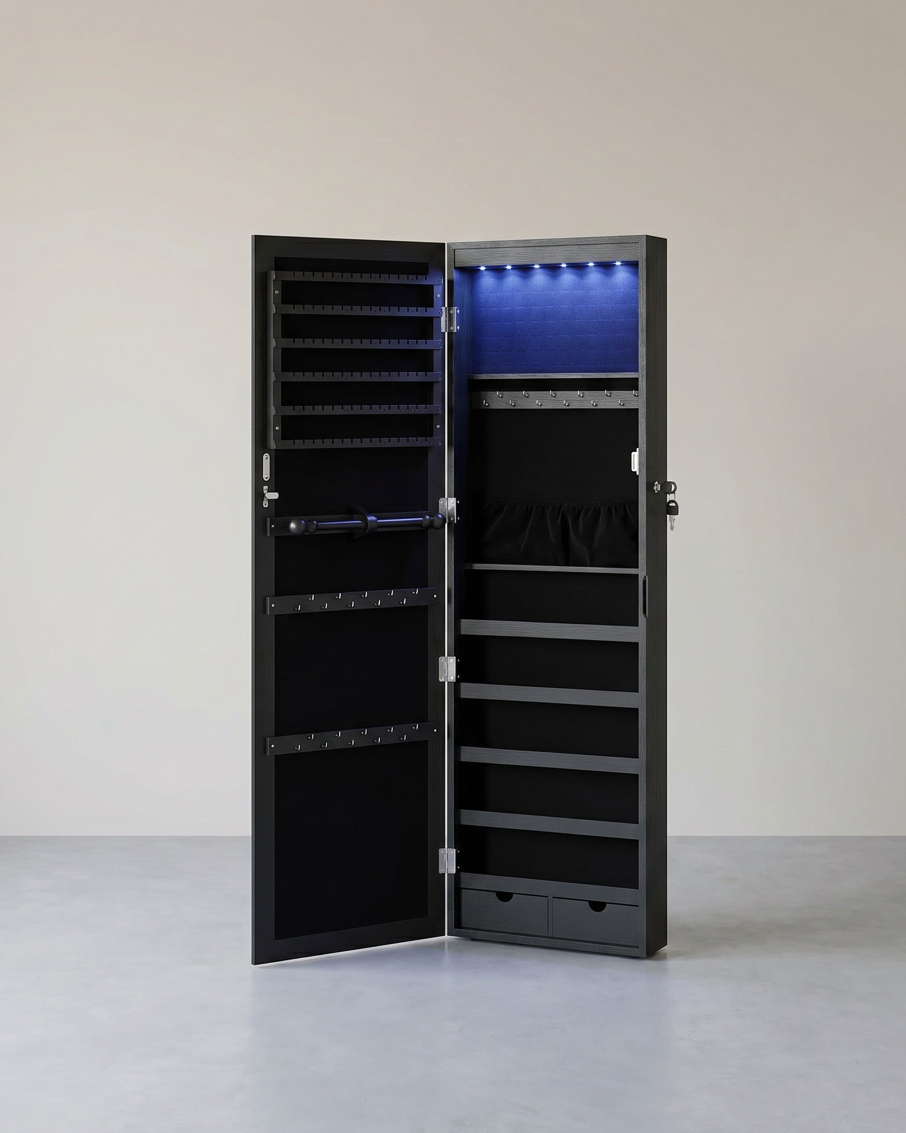 Hängender Schmuckspiegelschrank mit Stauraum – Elegant & Funktional – Schwarz