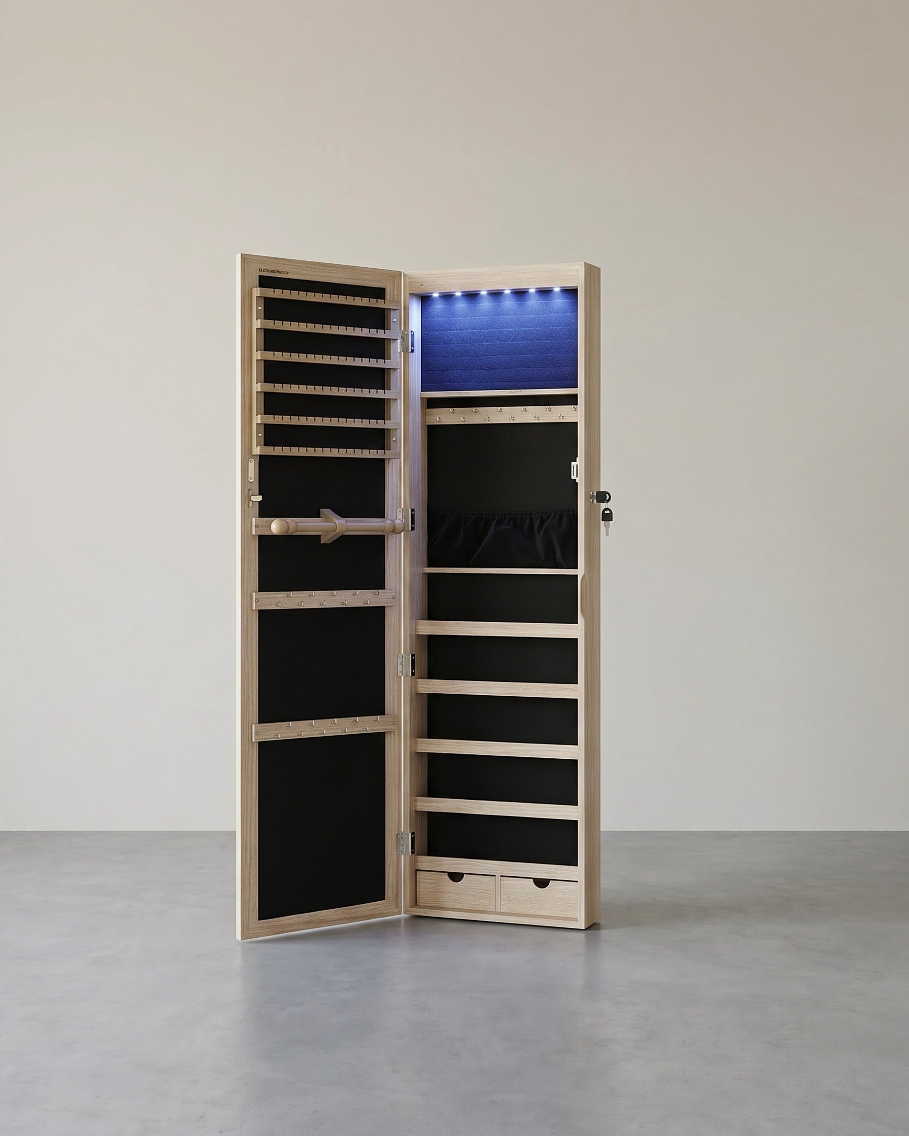 Hängender Schmuckspiegelschrank mit Stauraum – Elegant & Funktional – Braun