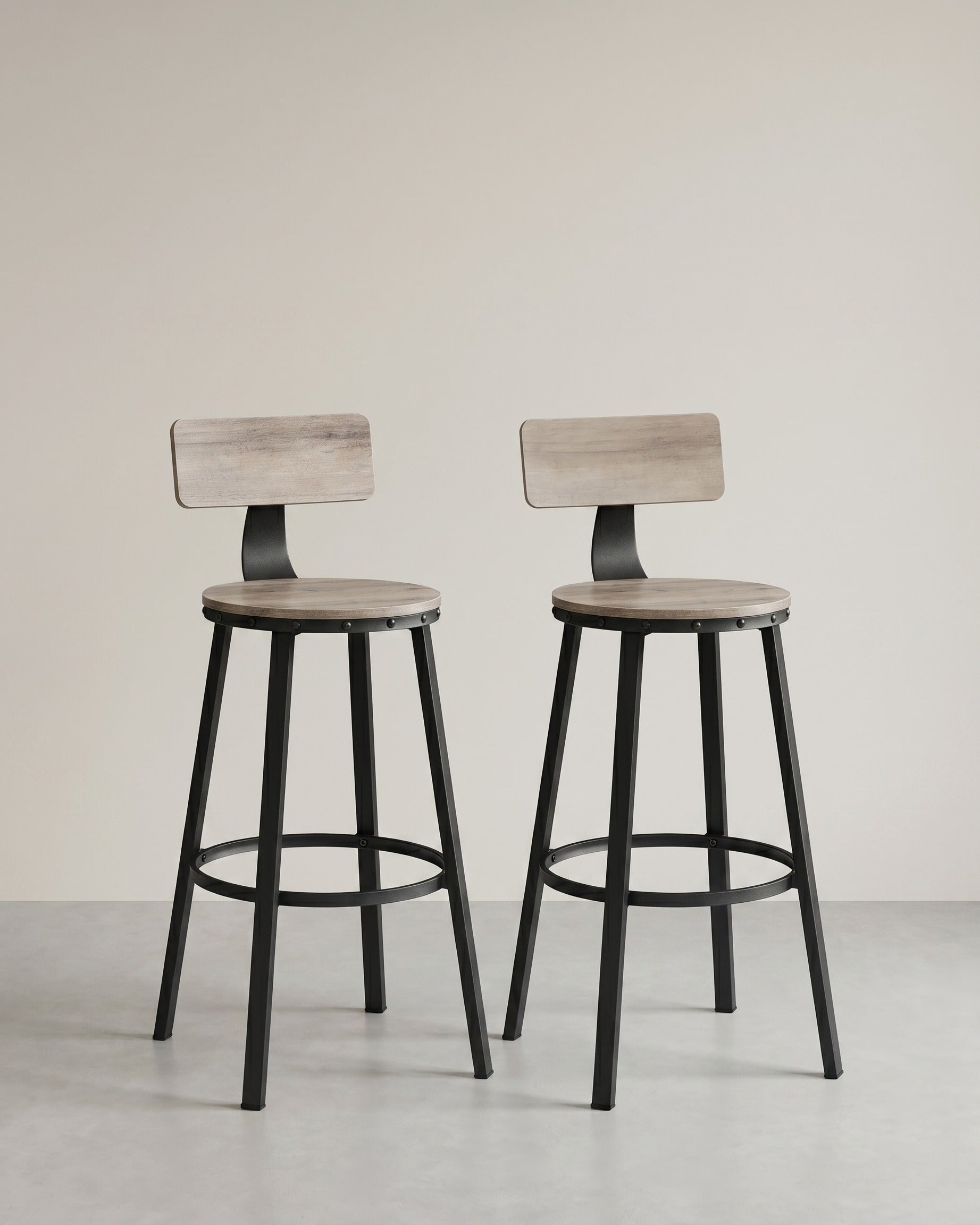Industrielle Barhocker – 2er-Set – Vintage-Holzsitz – Grau