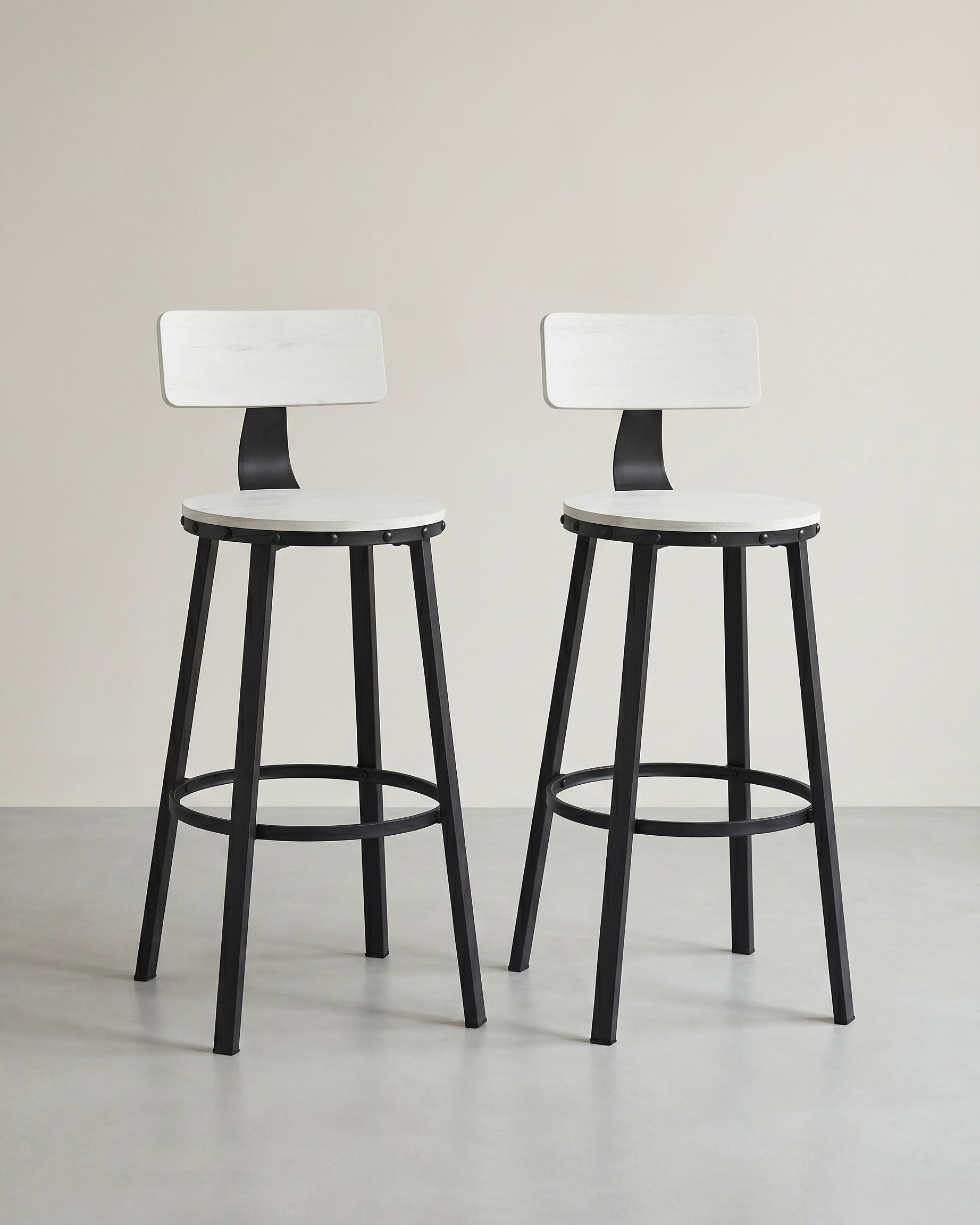 Industrielle Barhocker – 2er-Set – Vintage-Holzsitz – Weiß