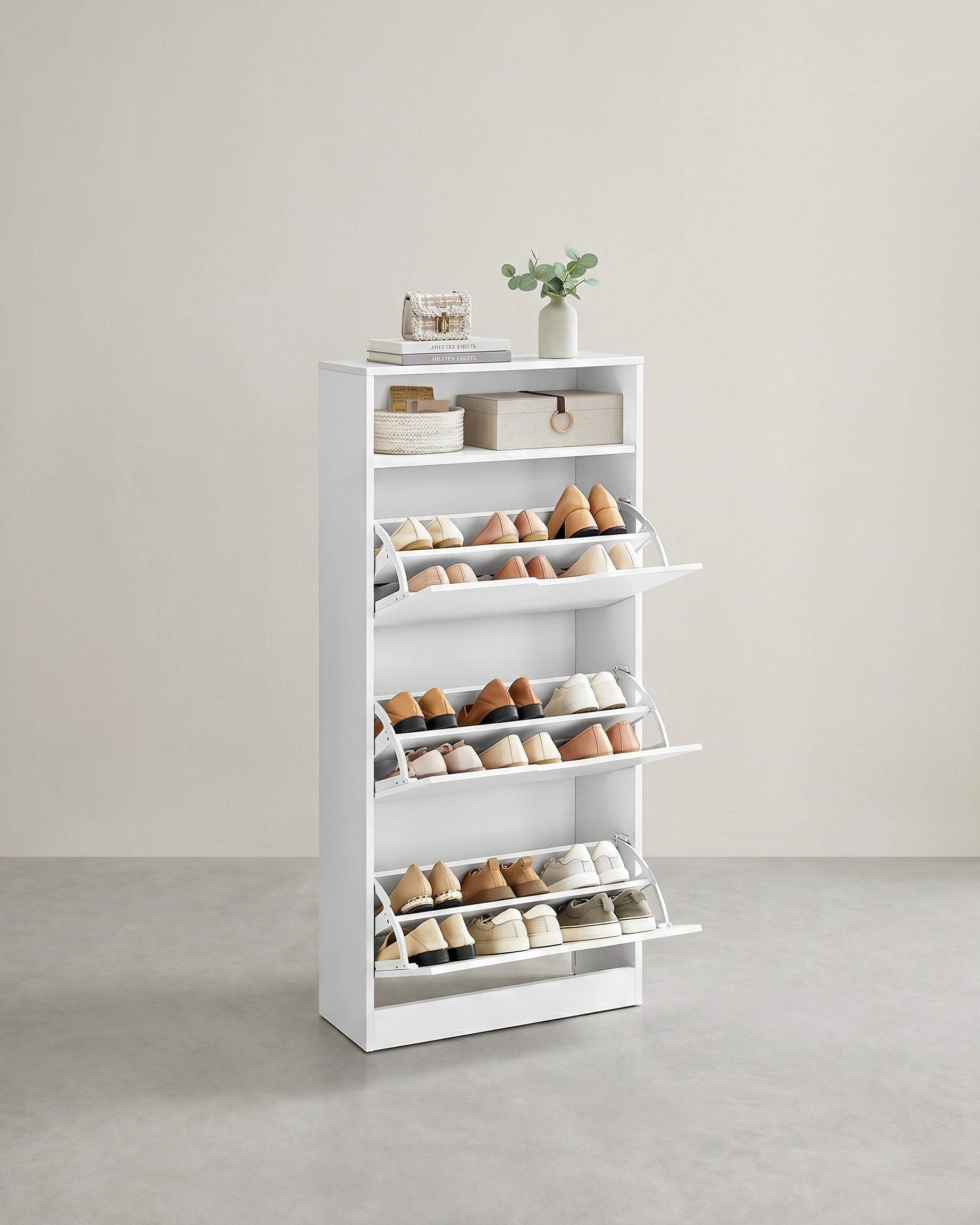 Hoher und vielseitiger Schuhschrank mit stilvollem Design – Weiß