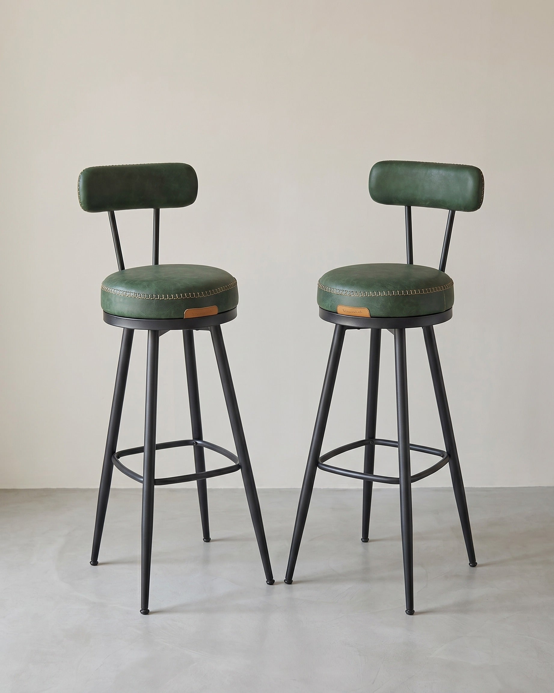 2er Set Barhocker - 360° drehbar - Kunstleder - Industriedesign – Grün