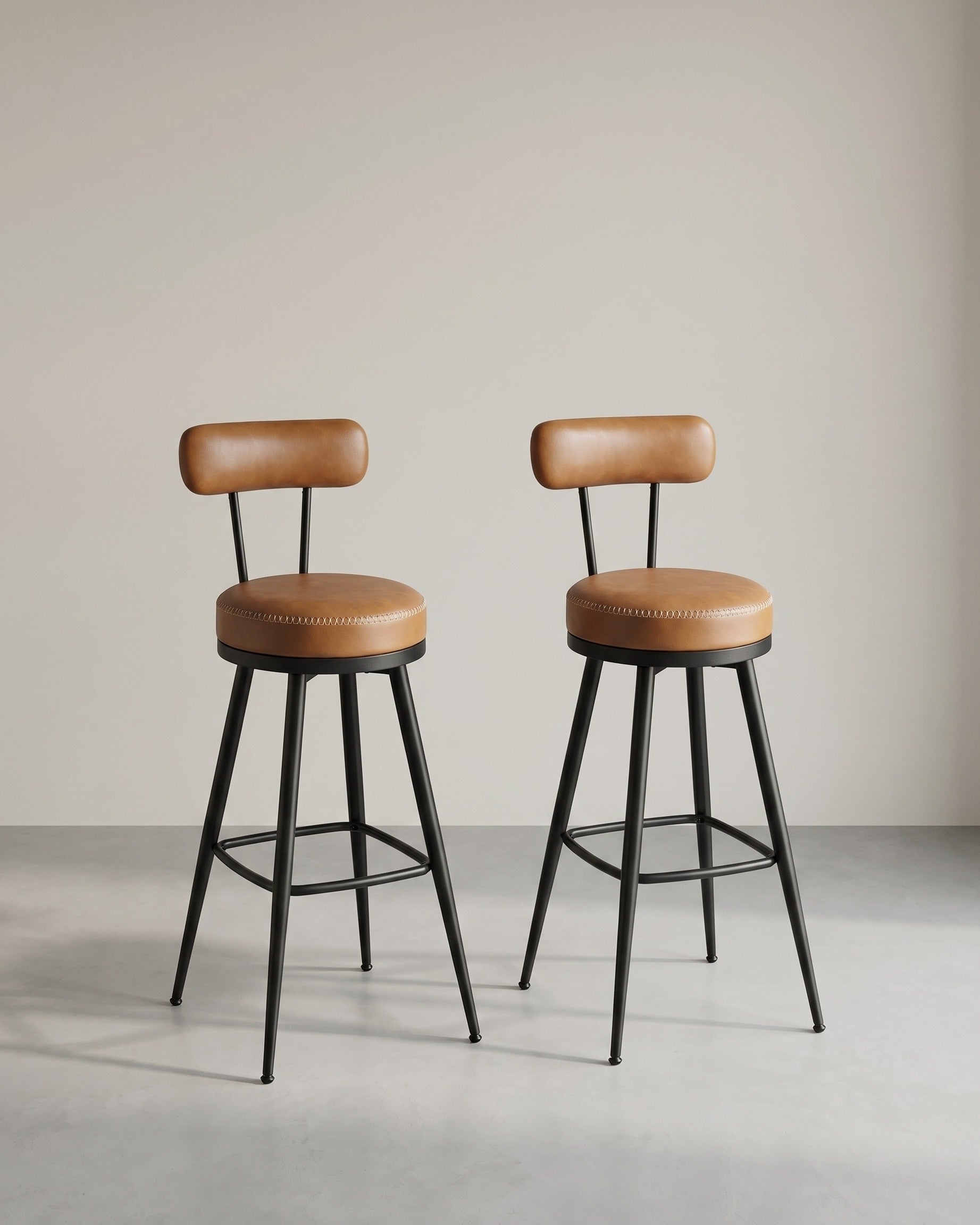 2er Set Barhocker - 360° drehbar - Kunstleder - Industriedesign – Braun