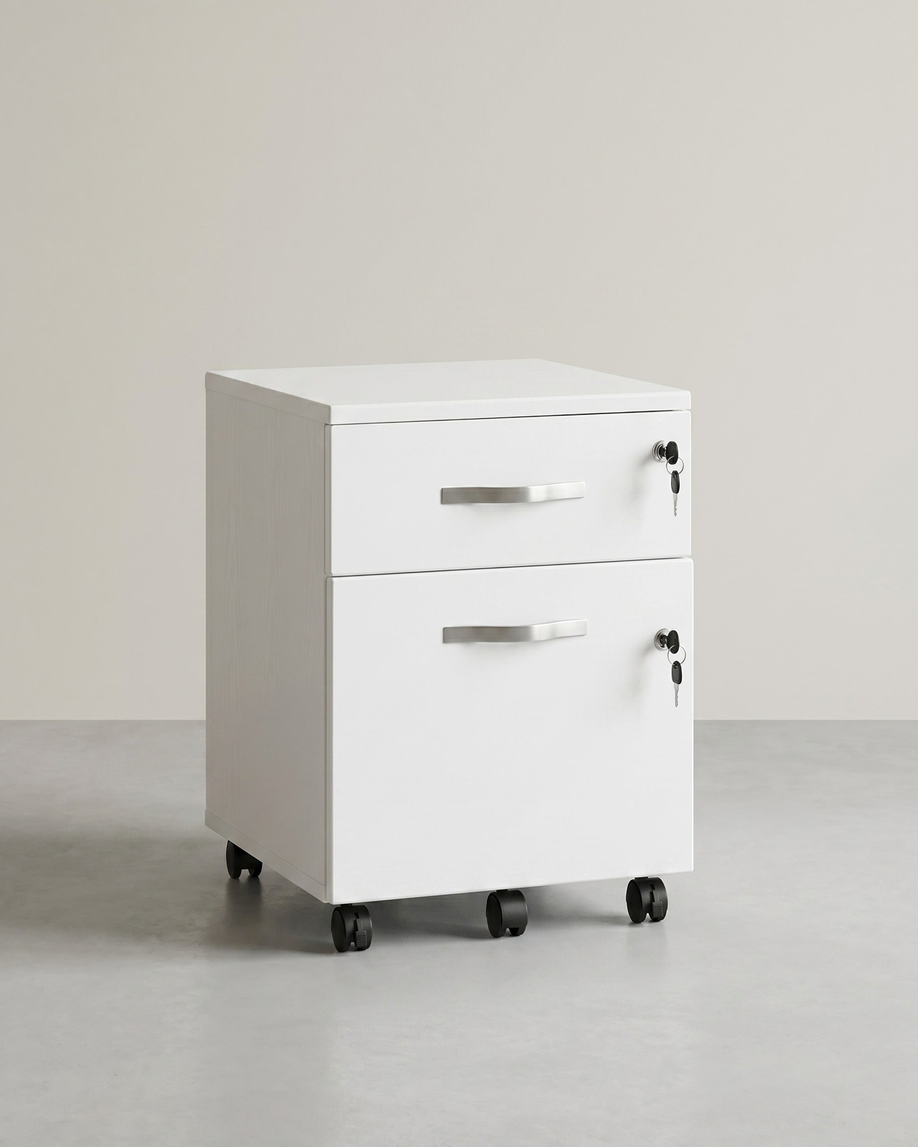 Schubladenelement mit Schloss – Aktenschrank mit 2 Schubladen und verstellbaren Stangen – Weiß