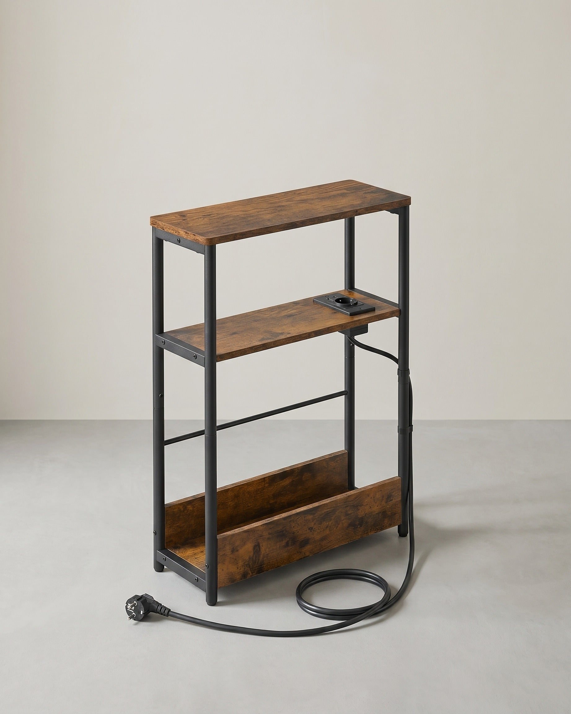 Beistelltisch – Schmal – 3 Ablagen – Ladefunktion – Braun