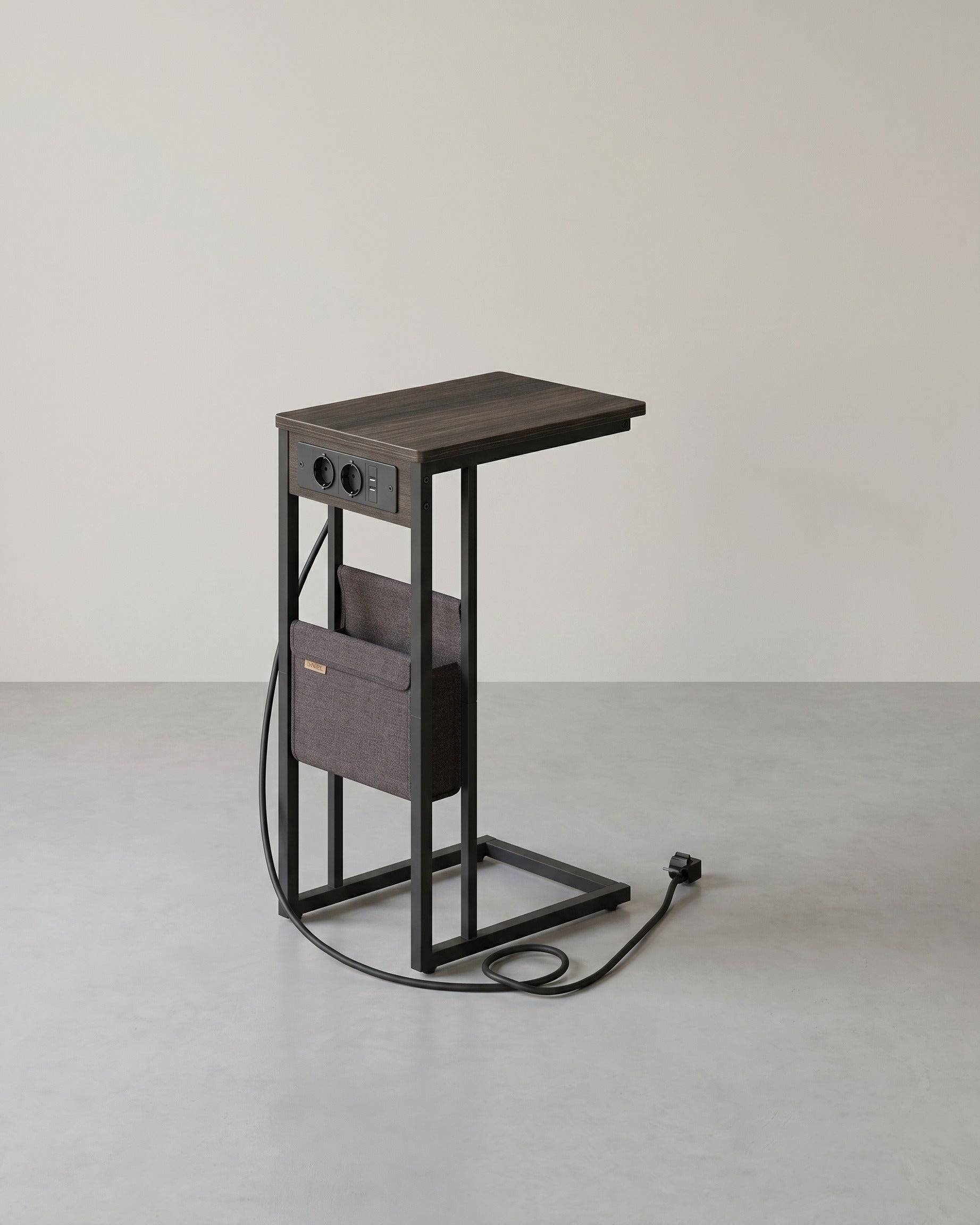 Beistelltisch mit Steckdose - Laptoptisch - C-Form – Aschbraun