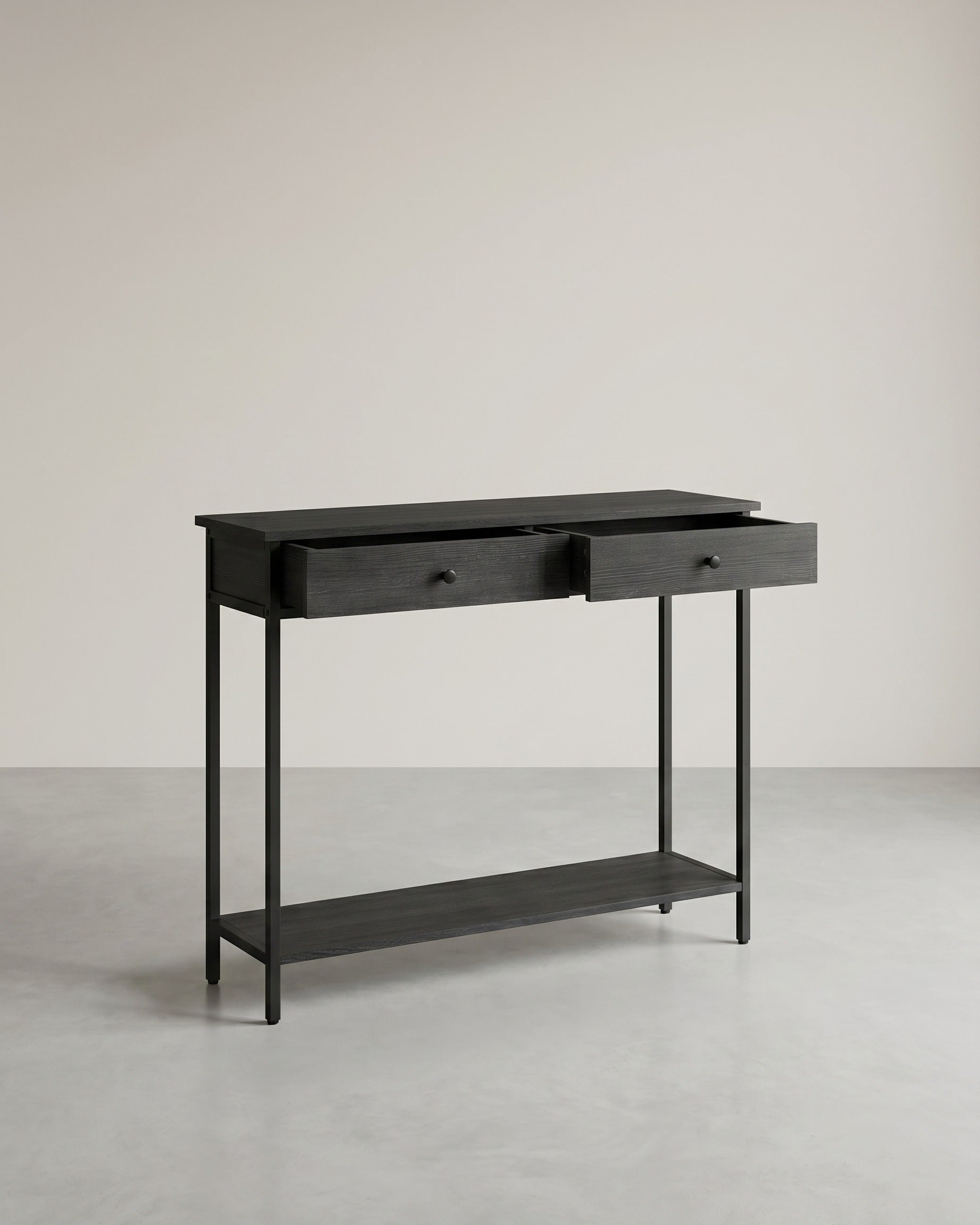 Konsolentisch mit Schubladen – Industriedesign – 100 cm breit – Vintage-Braun und Schwarzstahl – Schwarz