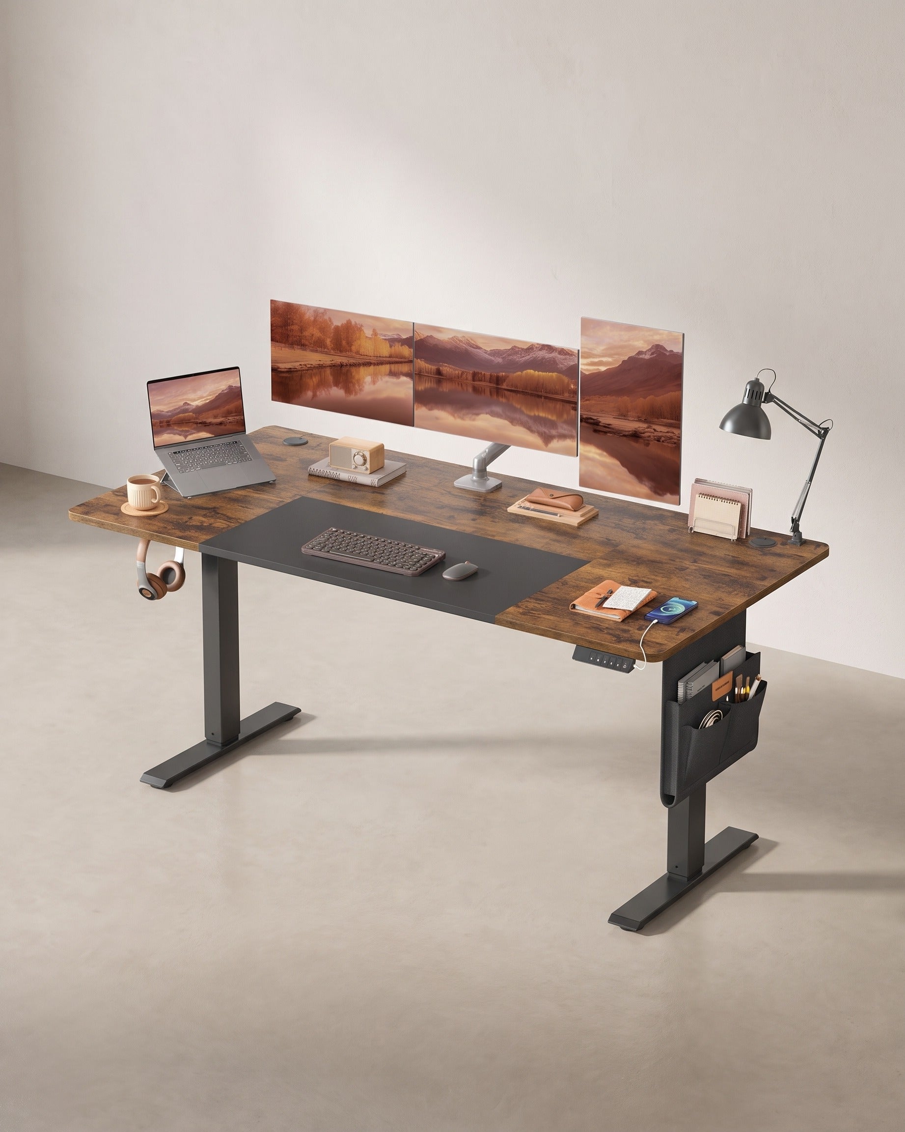 Höhenverstellbarer Schreibtisch - Sitz-Steh-Schreibtisch - Elektrisch verstellbarer Schreibtisch - (Heim-)Büro – Braun
