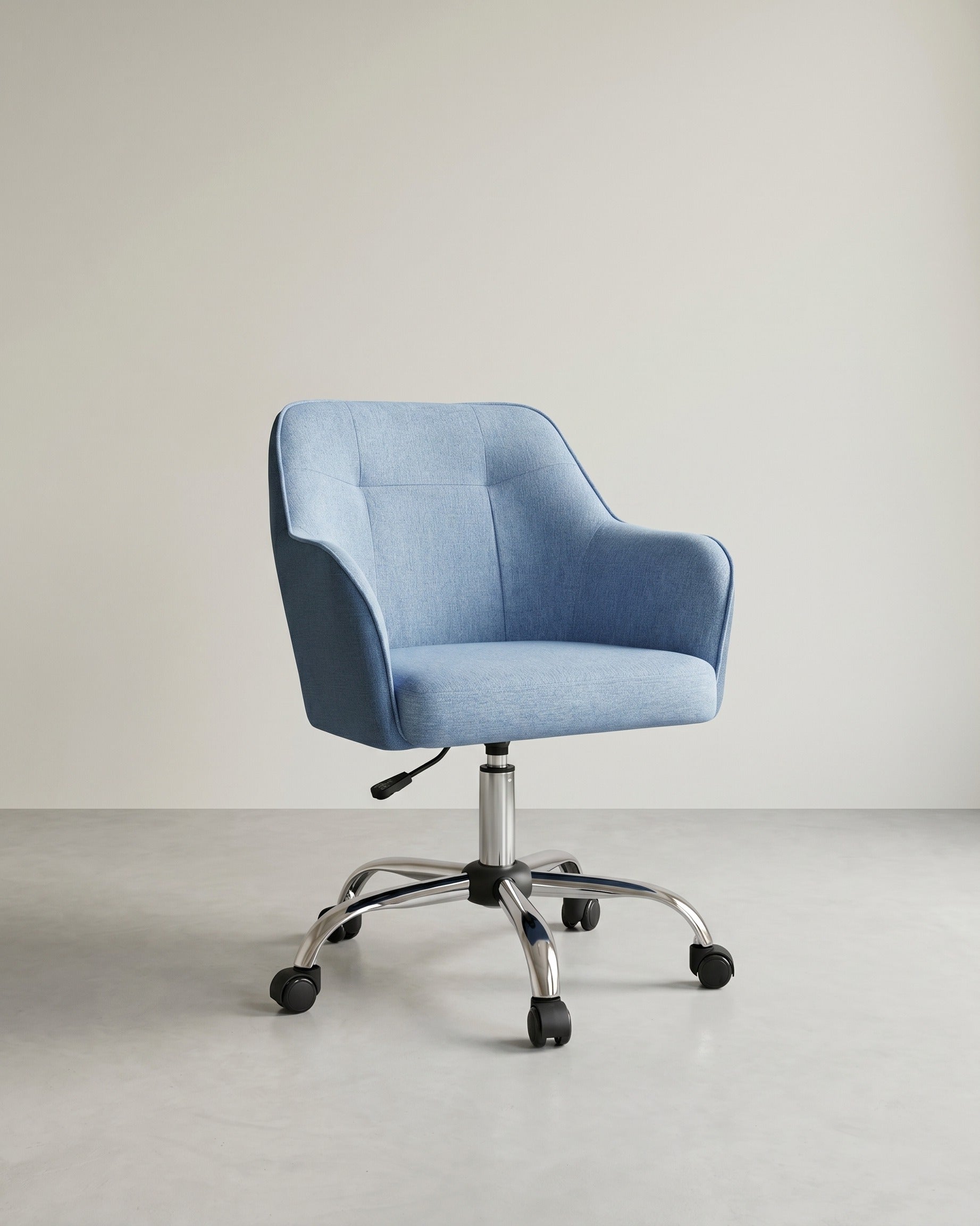 Bürostuhl mit Armlehnen – höhenverstellbar – bequeme Polsterung – 64 cm breit – Blau | Baumwoll-Leinen-Mix