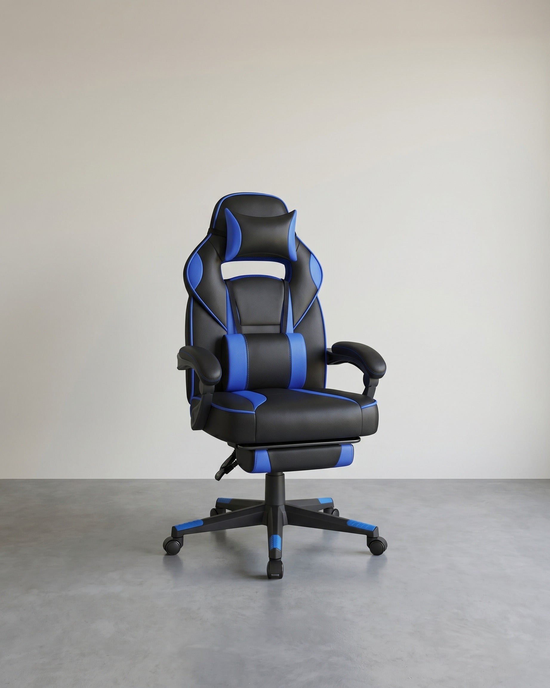 Gaming-Stuhl – Ergonomischer Gaming-Stuhl – Verstellbarer Bürostuhl – Kopfstütze und Fußstütze – Blau