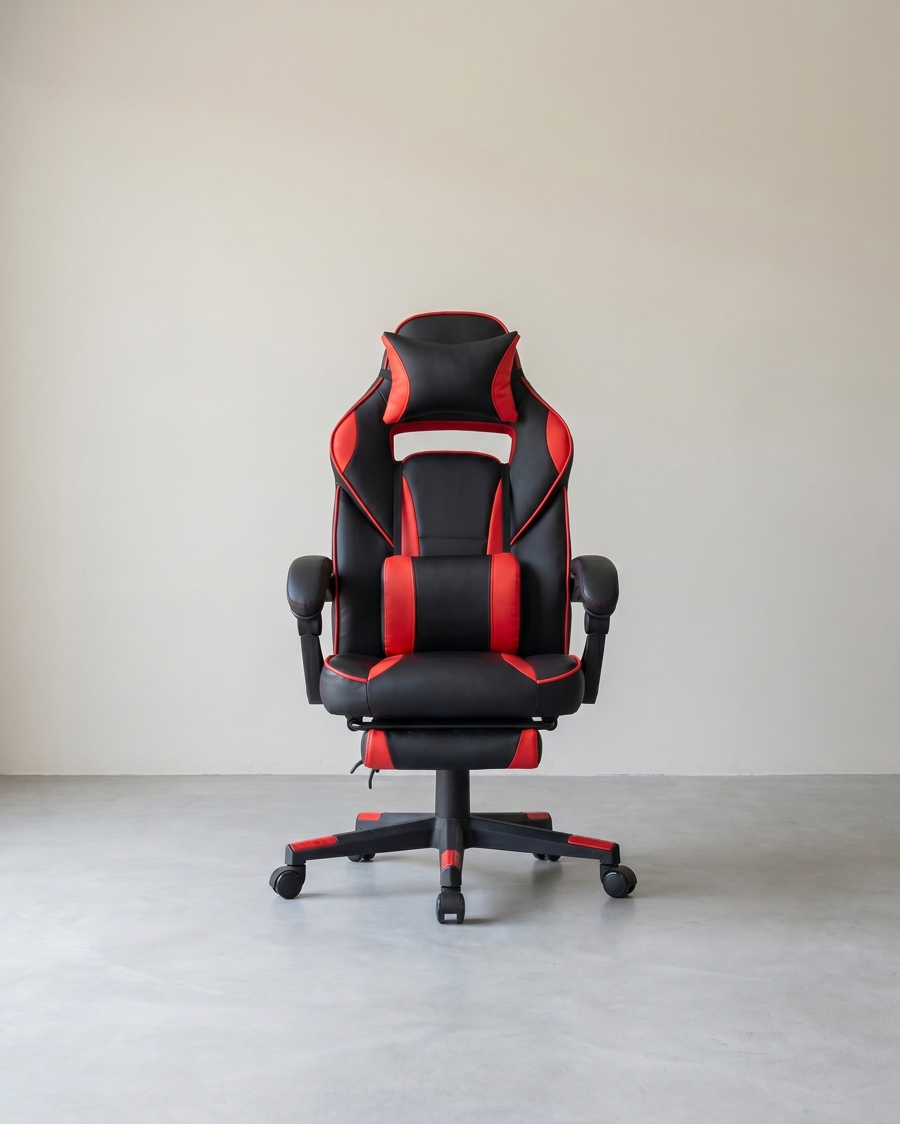 Gaming-Stuhl – Ergonomischer Gaming-Stuhl – Verstellbarer Bürostuhl – Kopfstütze und Fußstütze – Rot