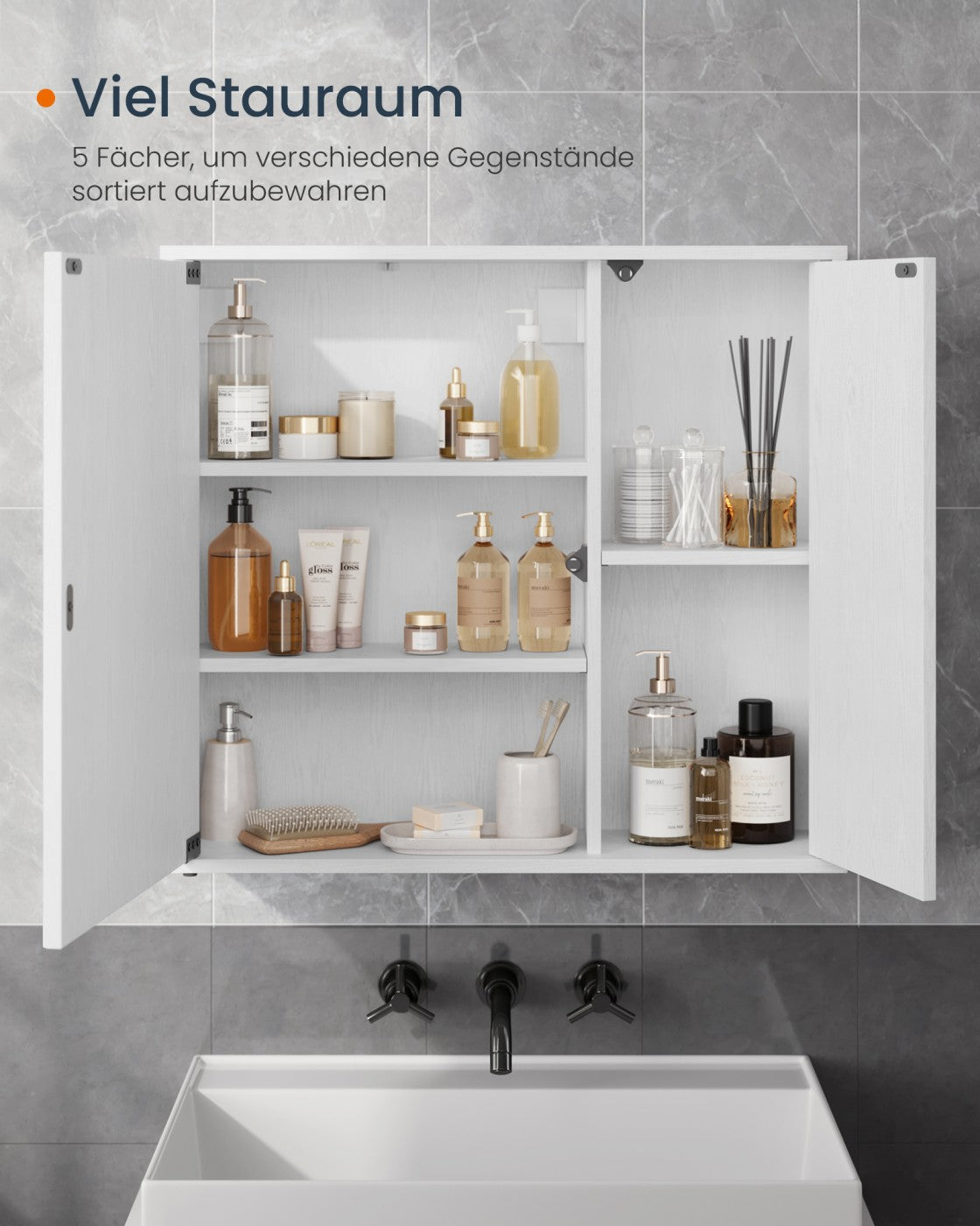 Badezimmer Spiegelschrank - Werkzeuglose Montage - Mit Verstellbaren Böden