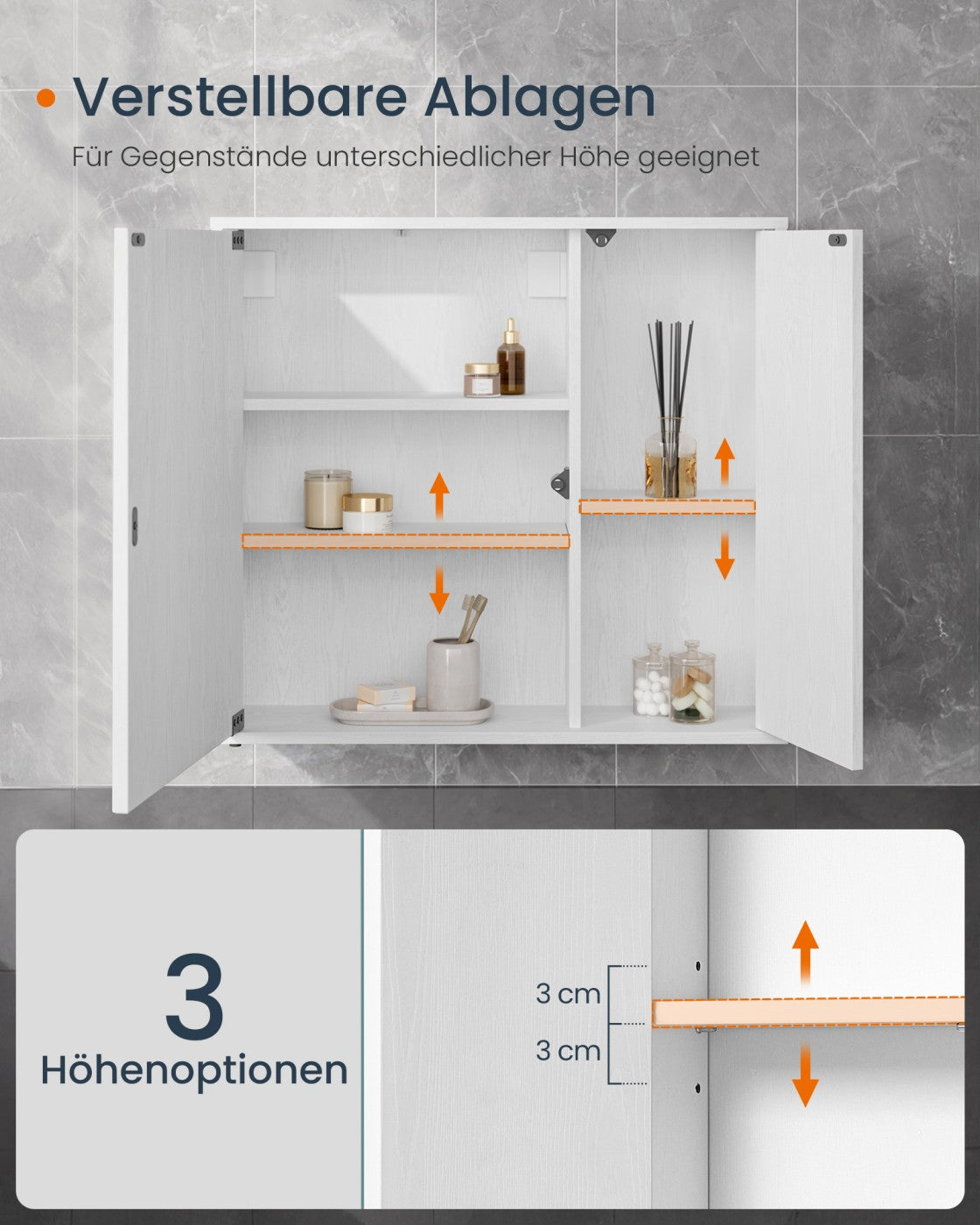 Badezimmer Spiegelschrank - Werkzeuglose Montage - Mit Verstellbaren Böden