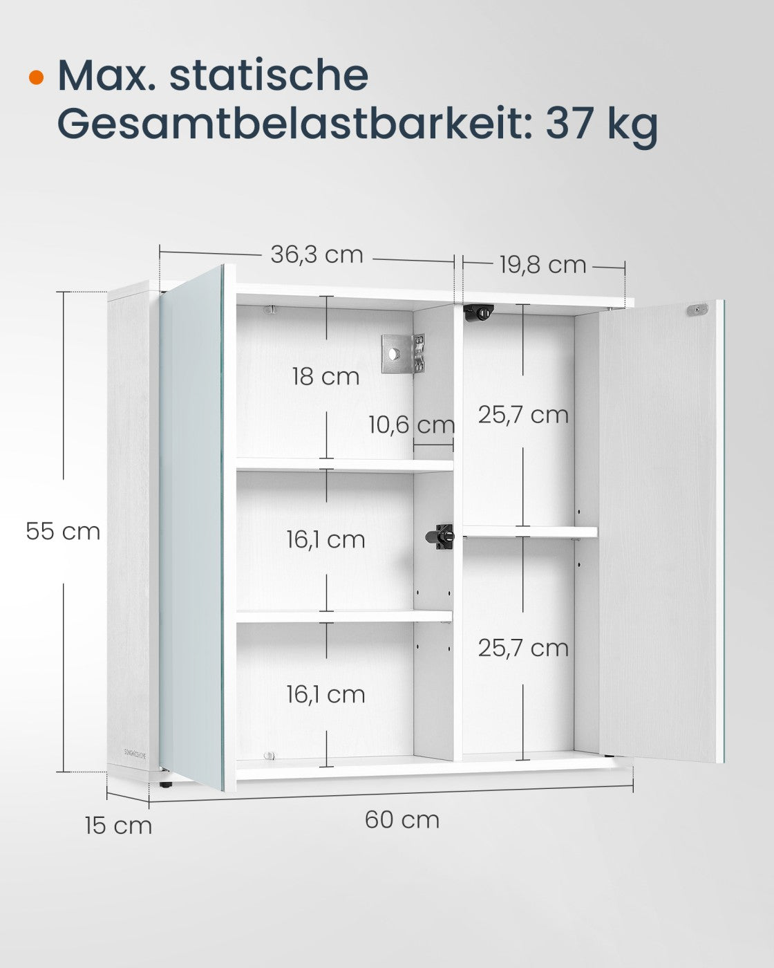Badezimmer Spiegelschrank - Werkzeuglose Montage - Mit Verstellbaren Böden