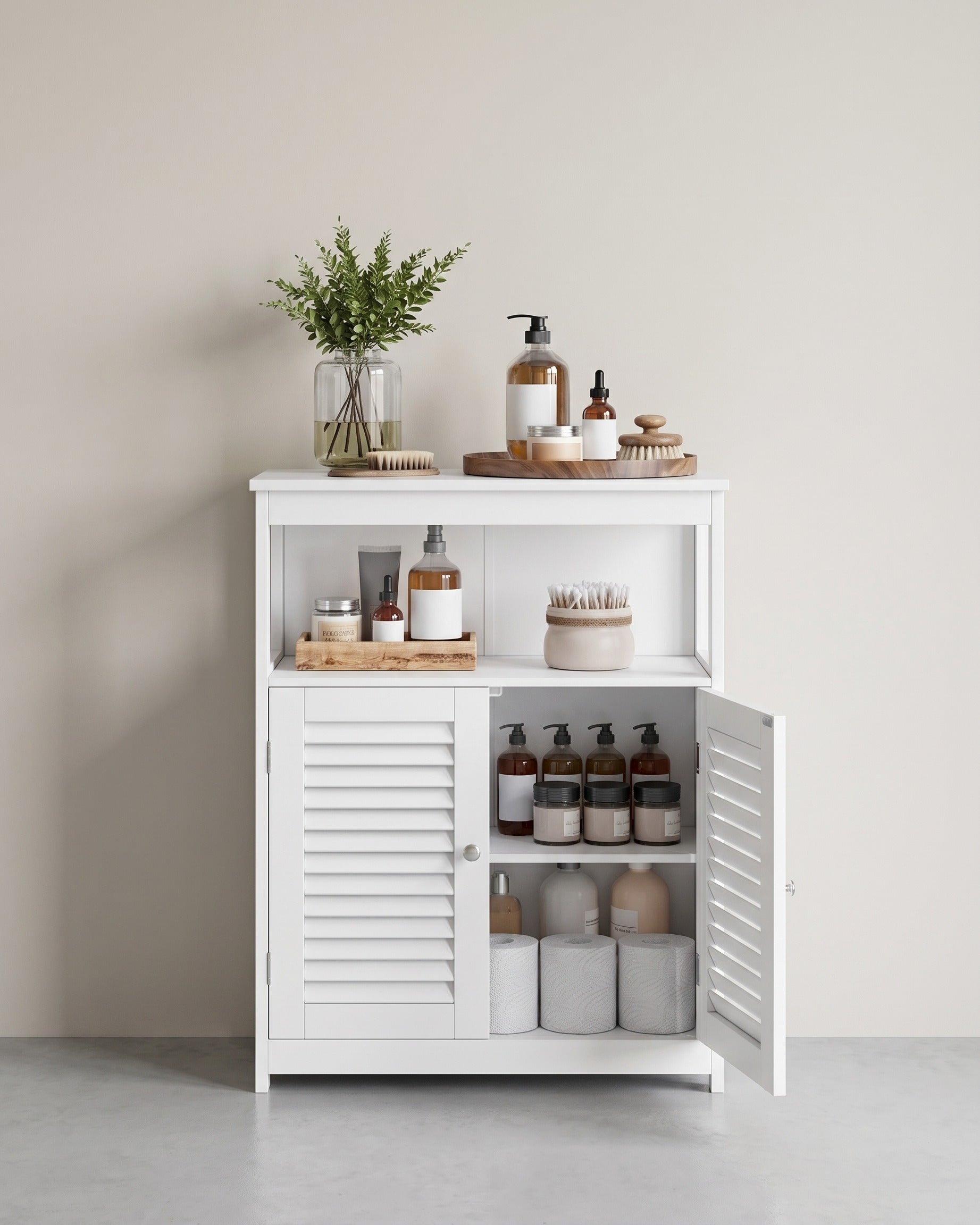 Badezimmerschrank mit Lamellentüren – feuchtigkeitsbeständig und praktisch – Weiß