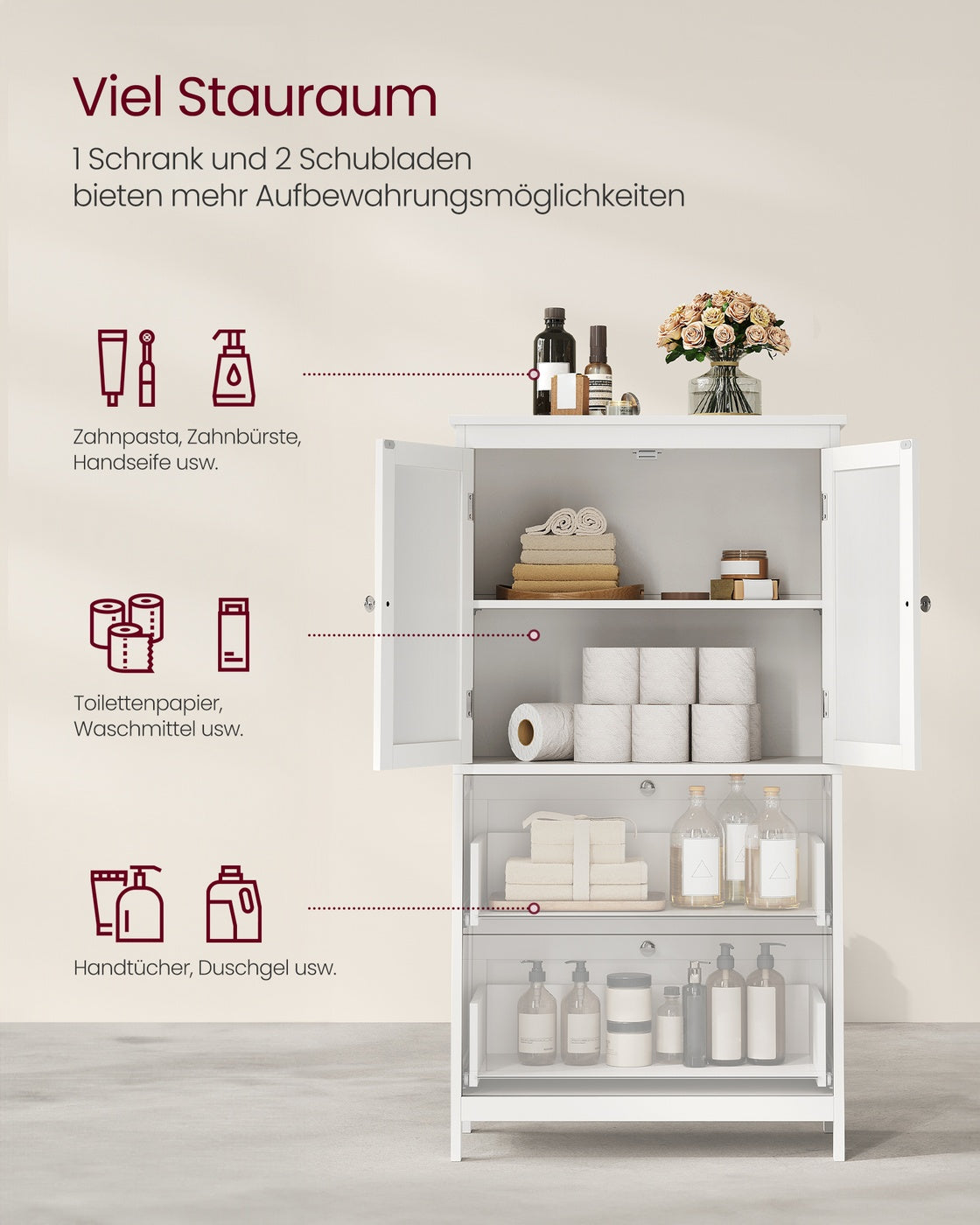 Stilvoller Badezimmerschrank mit verstellbarem Stauraum