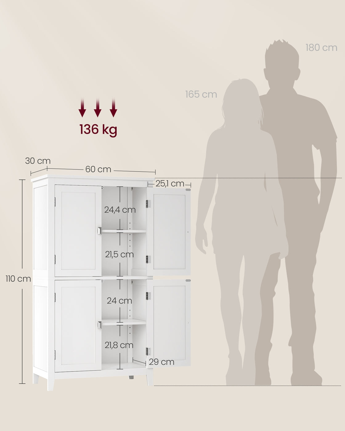 Badezimmerschrank mit Ober- und Unterschränken – Großzügiger Stauraum und verstellbare Einlegeböden