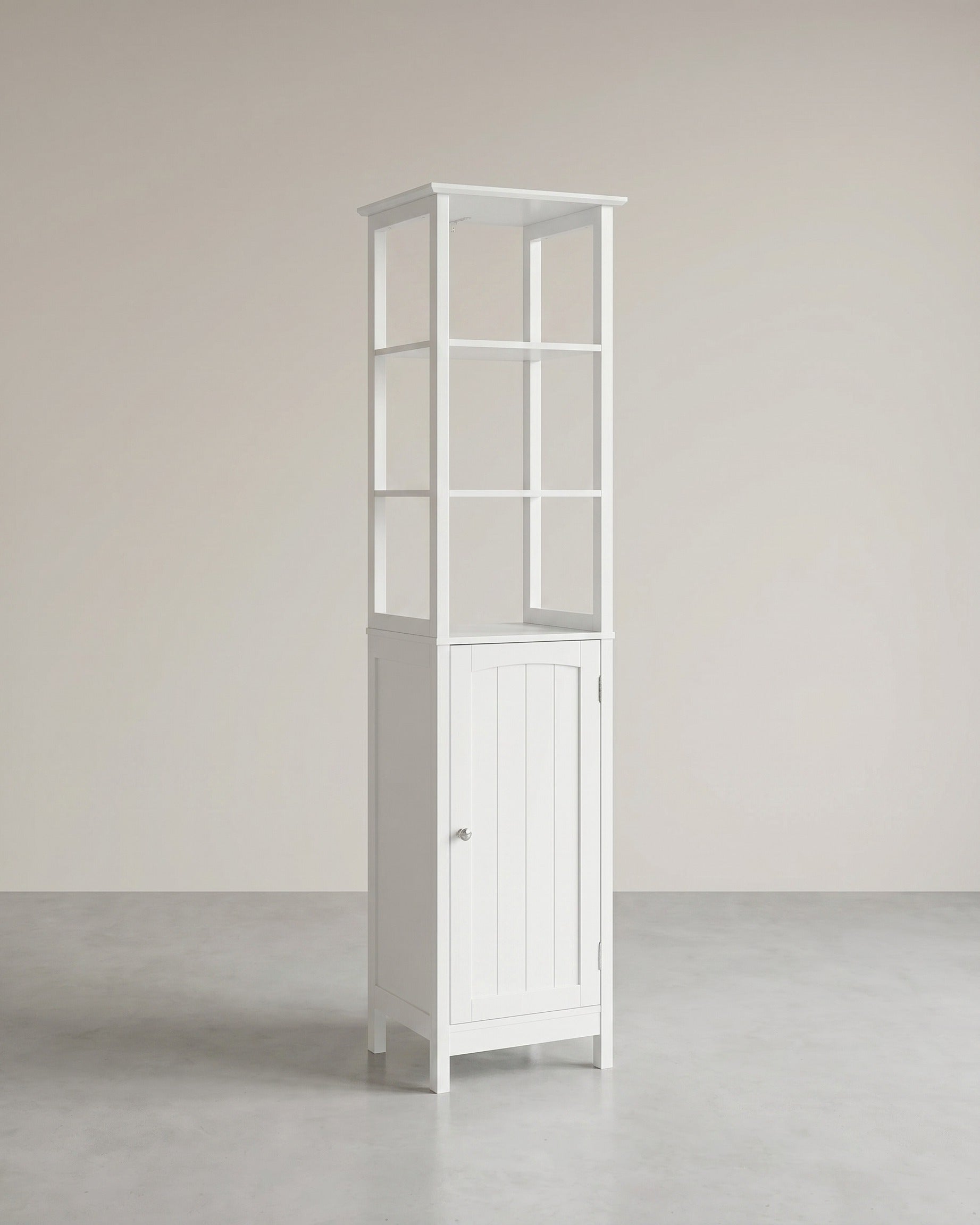 Badezimmer-Hochschrank mit Tür und offenen Regalen – 160 cm hoch – für Badezimmer, Küche oder Flur