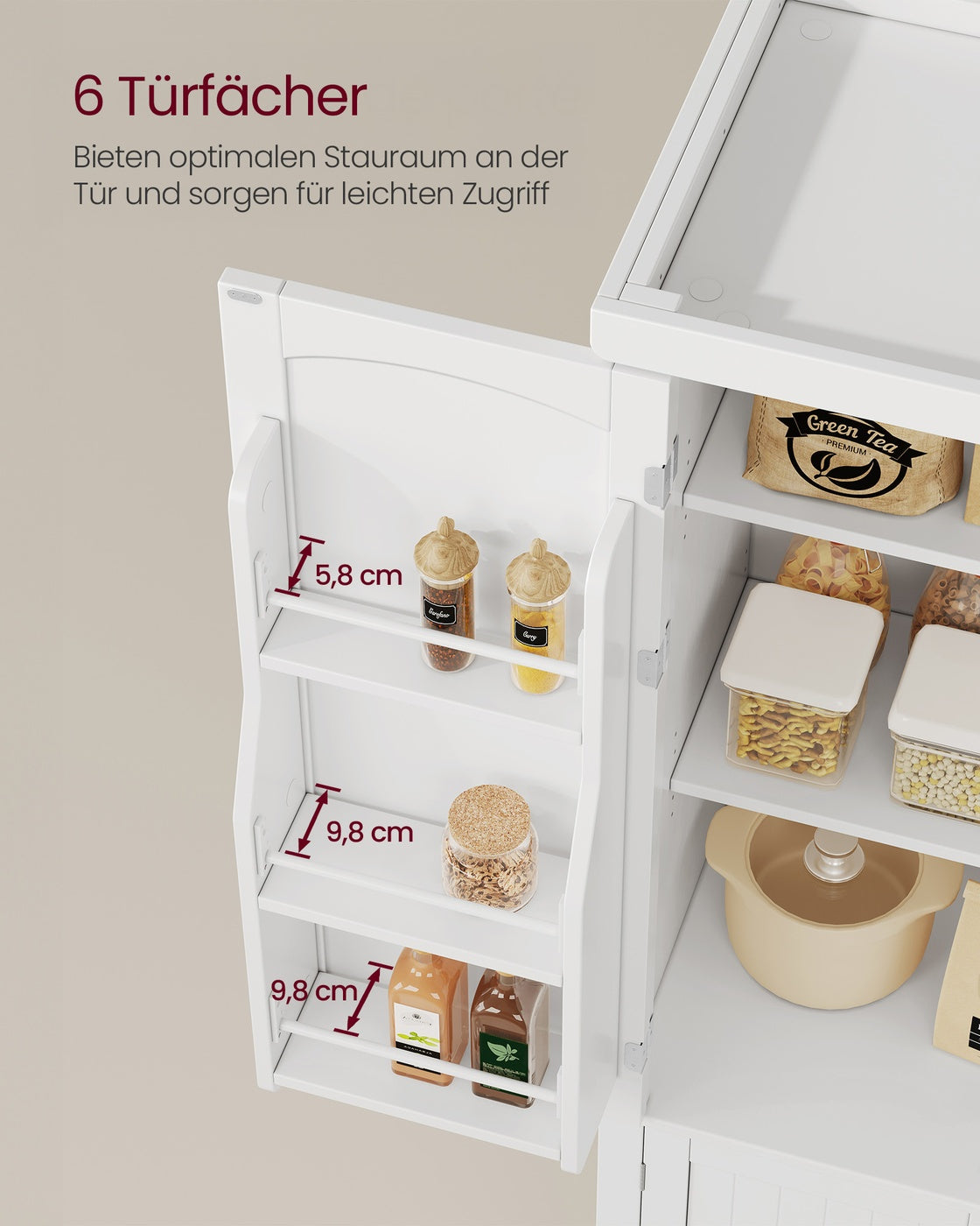 Küchenschrank Hoch - Buffetschrank Mit 6 Türen Und Verstellbaren Böden - Für Küche Und Esszimmer