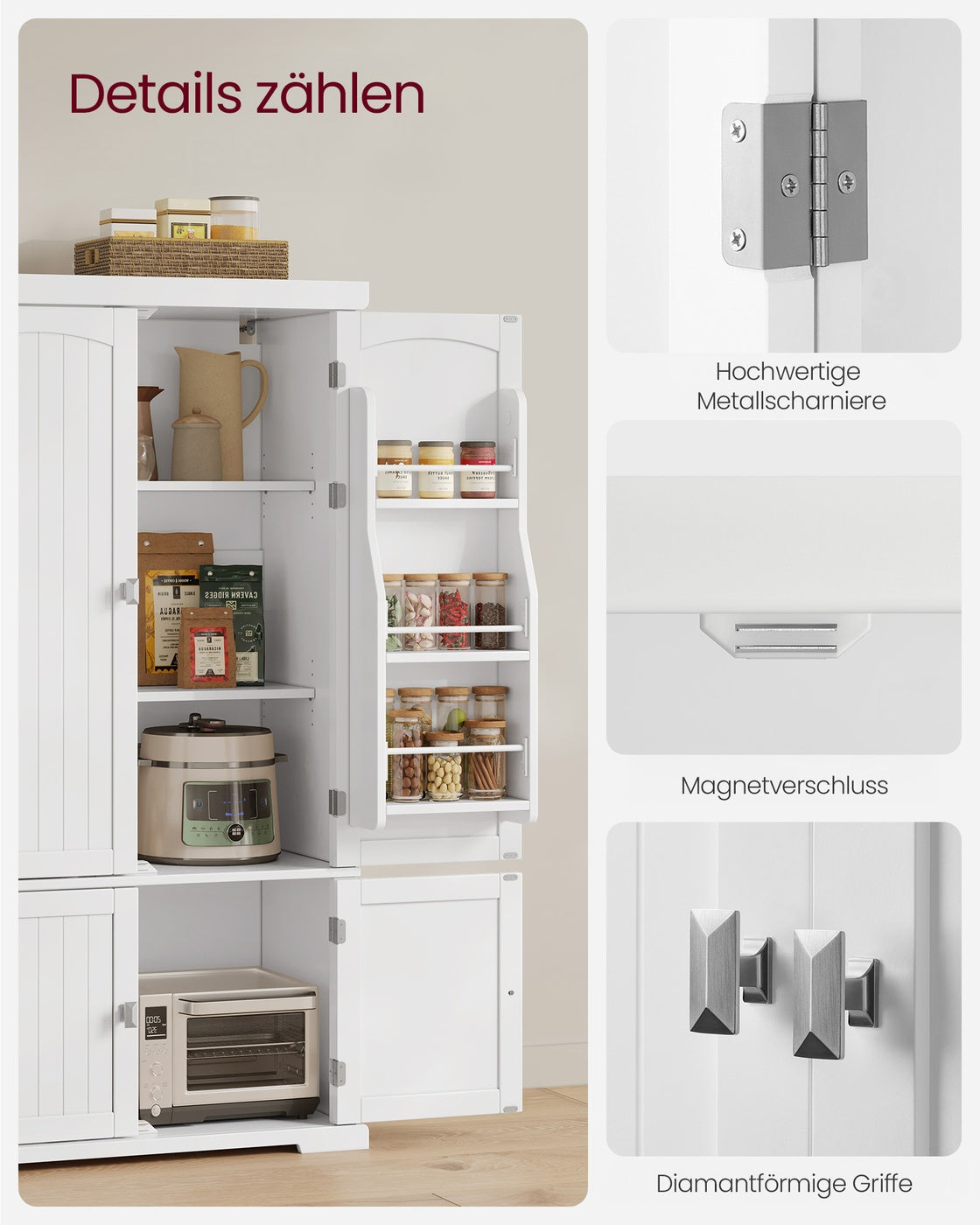 Küchenschrank Hoch - Buffetschrank Mit 6 Türen Und Verstellbaren Böden - Für Küche Und Esszimmer