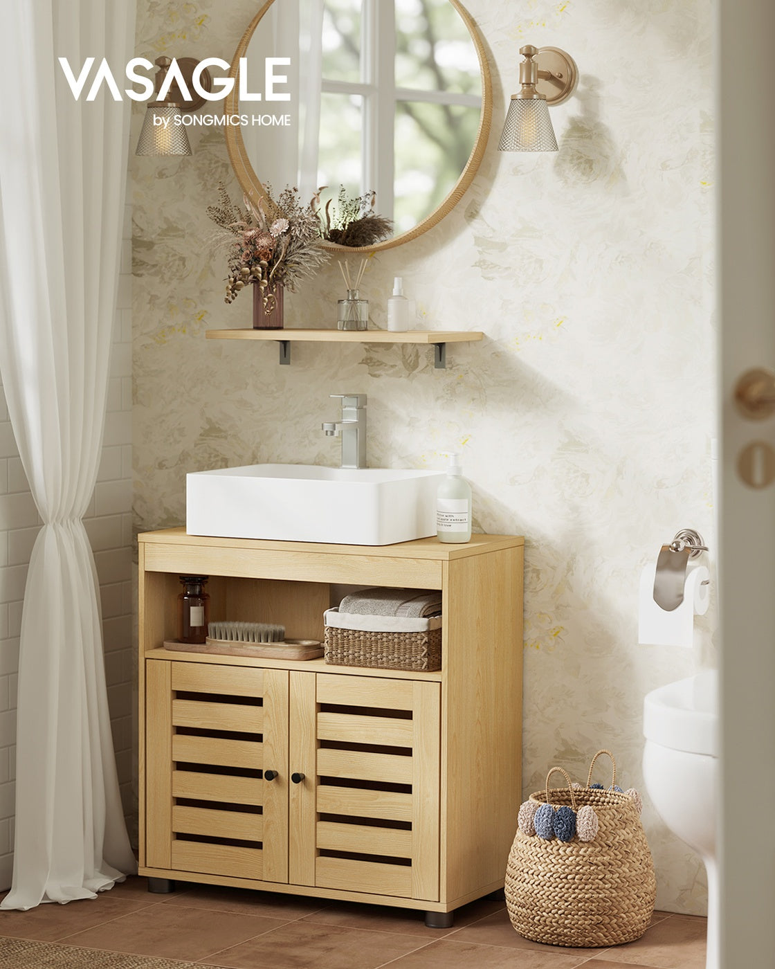 Waschtischunterschrank Mit 2 Türen - Badezimmerschrank Mit Siphonöffnung - Schmales Design