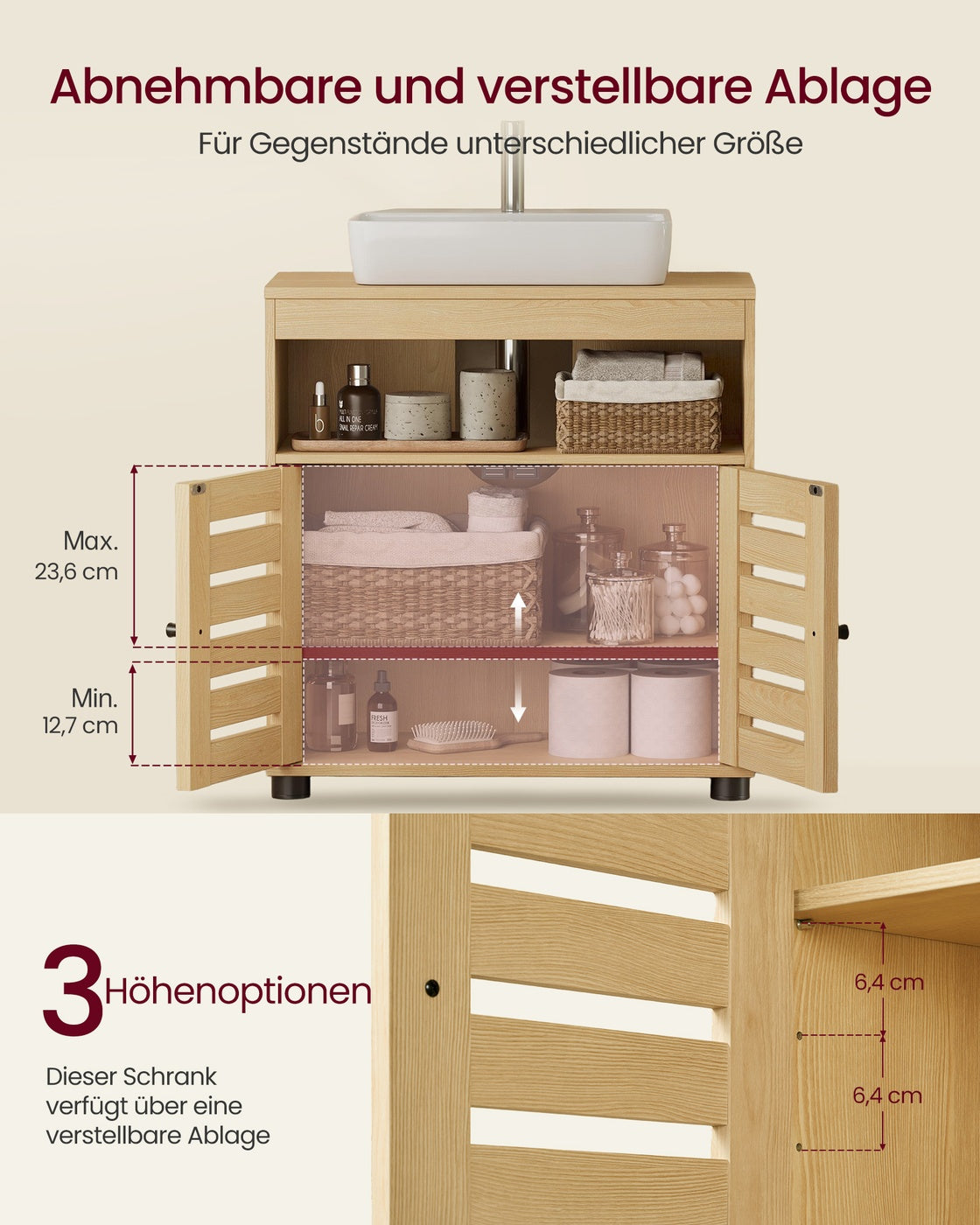 Waschtischunterschrank Mit 2 Türen - Badezimmerschrank Mit Siphonöffnung - Schmales Design