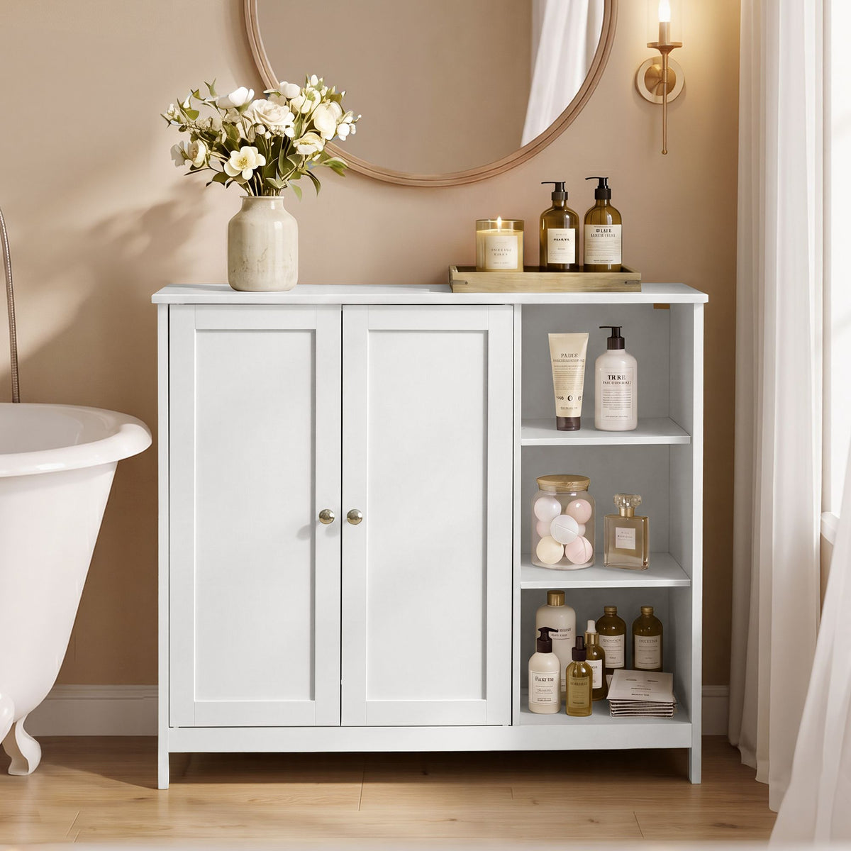 Badezimmerschrank mit 2 Türen und offenen Fächern – SIREN-Kollektion – Landhausstil