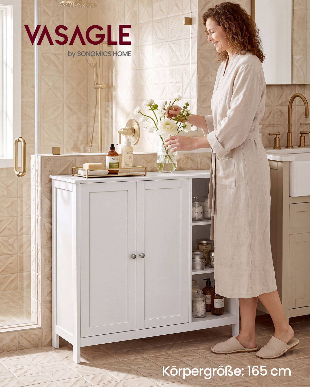 Badezimmerschrank mit 2 Türen und offenen Fächern – SIREN-Kollektion – Landhausstil