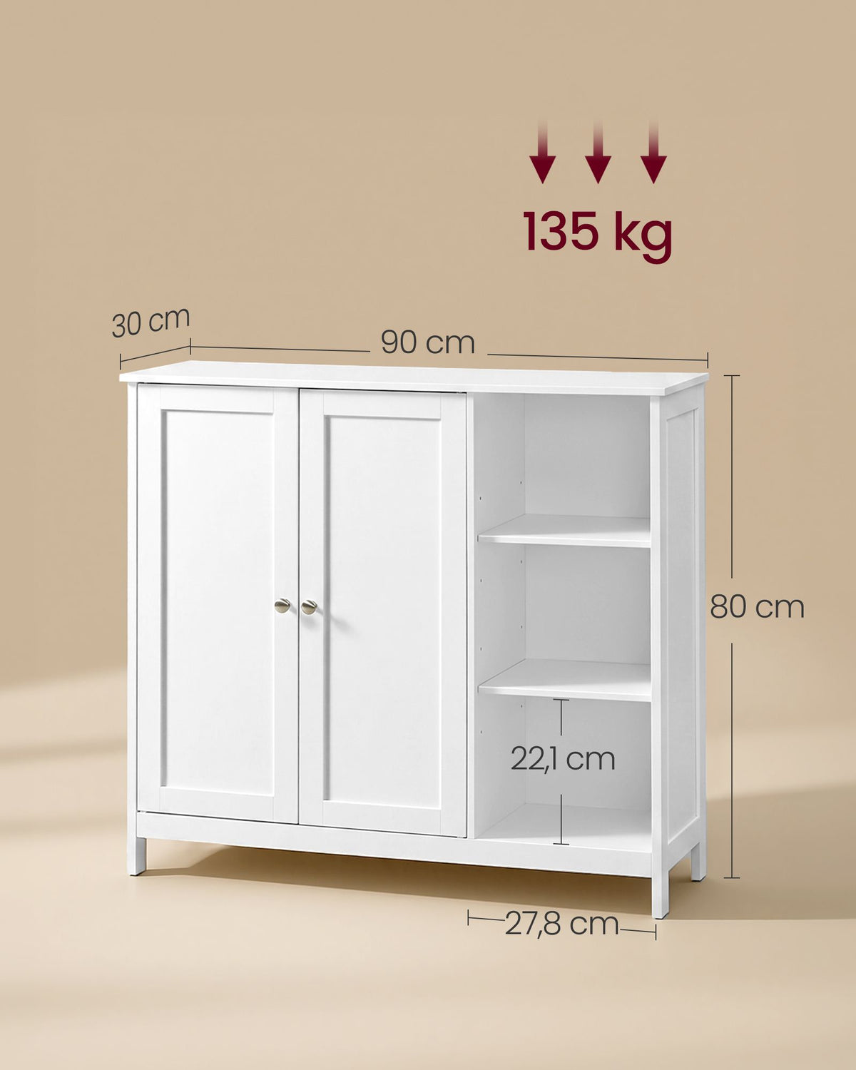 Badezimmerschrank mit 2 Türen und offenen Fächern – SIREN-Kollektion – Landhausstil