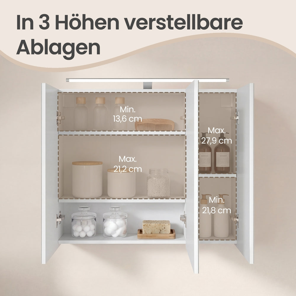 Spiegelschrank Mit Beleuchtung - Hängeschrank Mit Verstellbaren Böden - Für Badezimmer