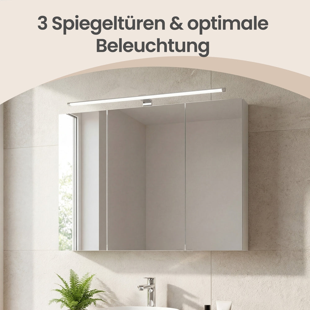 Spiegelschrank Mit Beleuchtung - Hängeschrank Mit Verstellbaren Böden - Für Badezimmer