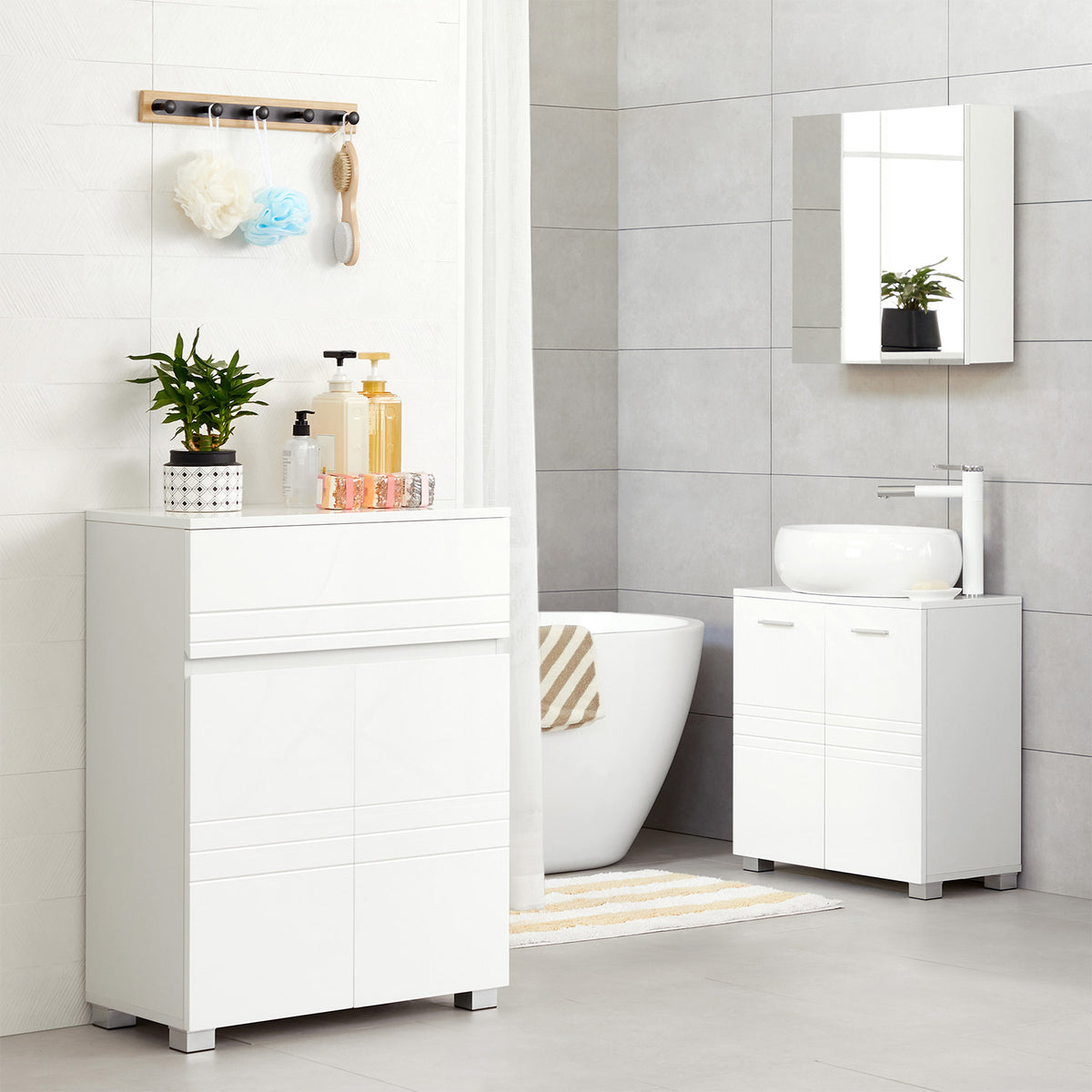 Badezimmerschrank mit Stauraum - Moderner Seitenschrank - 60x80x30 cm - Weiß