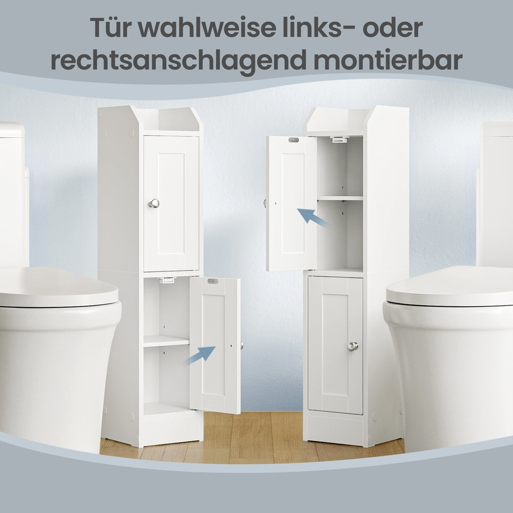 Schmaler Hoher Badezimmerschrank - Badschrank Mit Verstellbaren Böden - Landhausstil