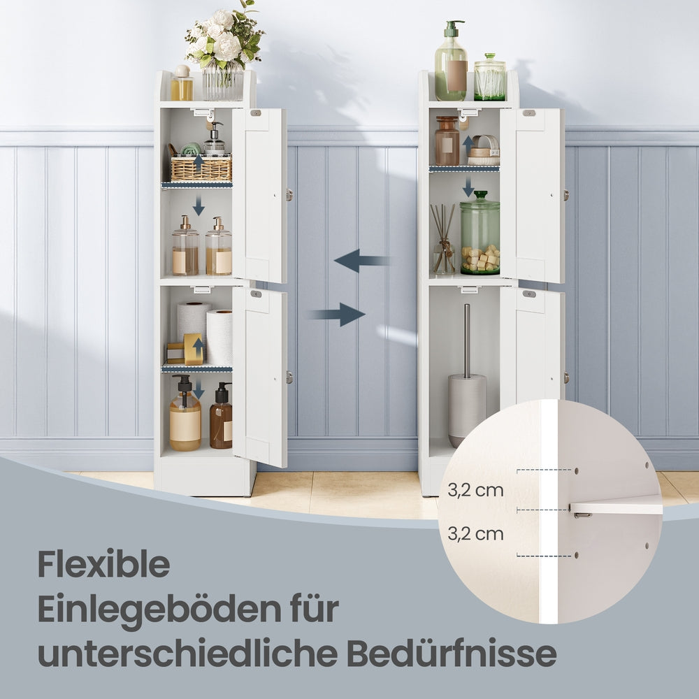Schmaler Hoher Badezimmerschrank - Badschrank Mit Verstellbaren Böden - Landhausstil