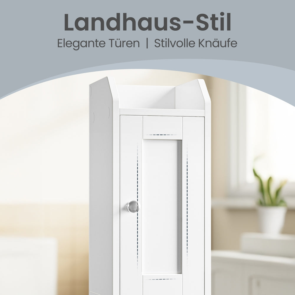 Schmaler Hoher Badezimmerschrank - Badschrank Mit Verstellbaren Böden - Landhausstil