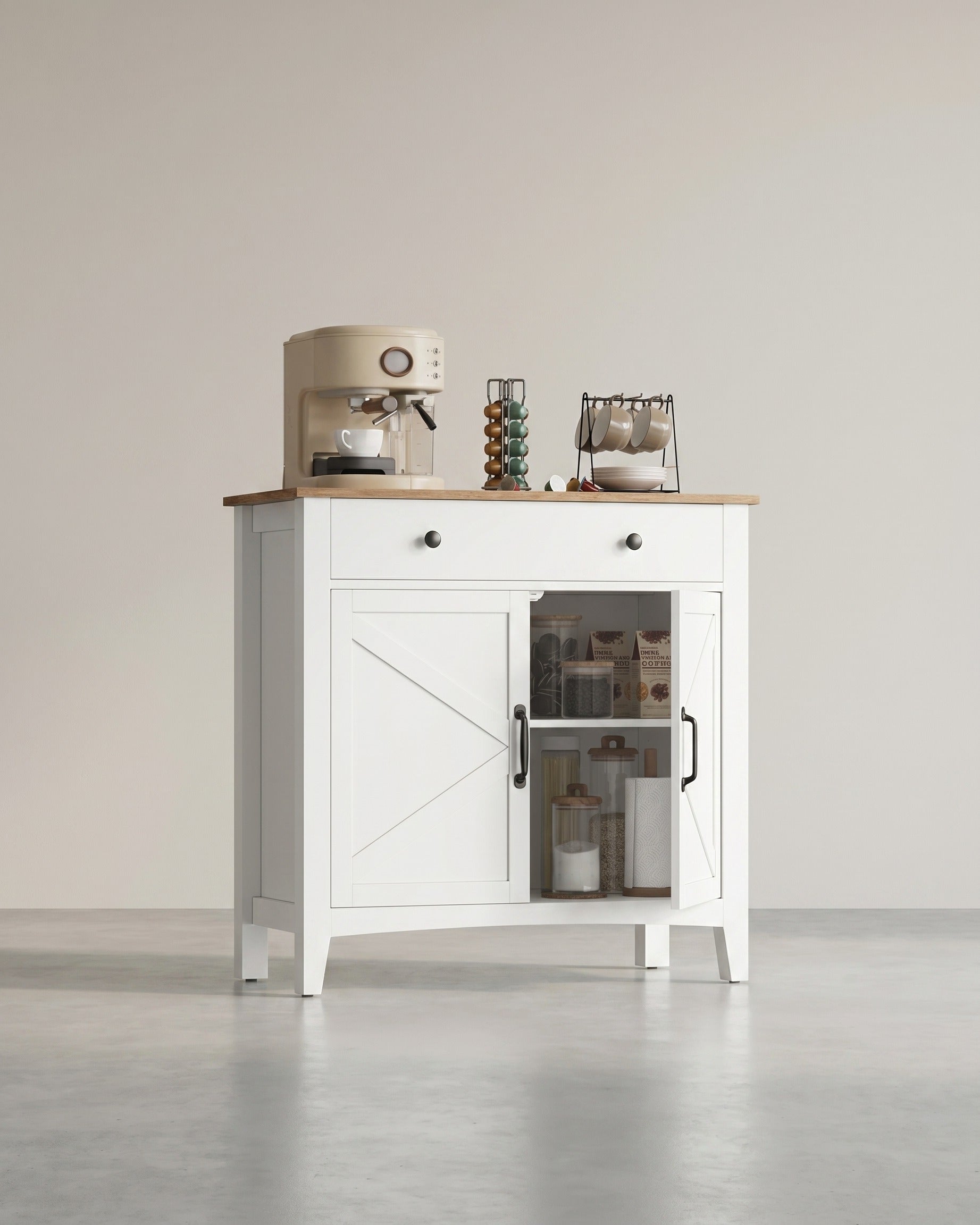Sideboard mit Türen und Schublade - Landhausstil - Küchenschrank mit verstellbaren Regalen – Weiß