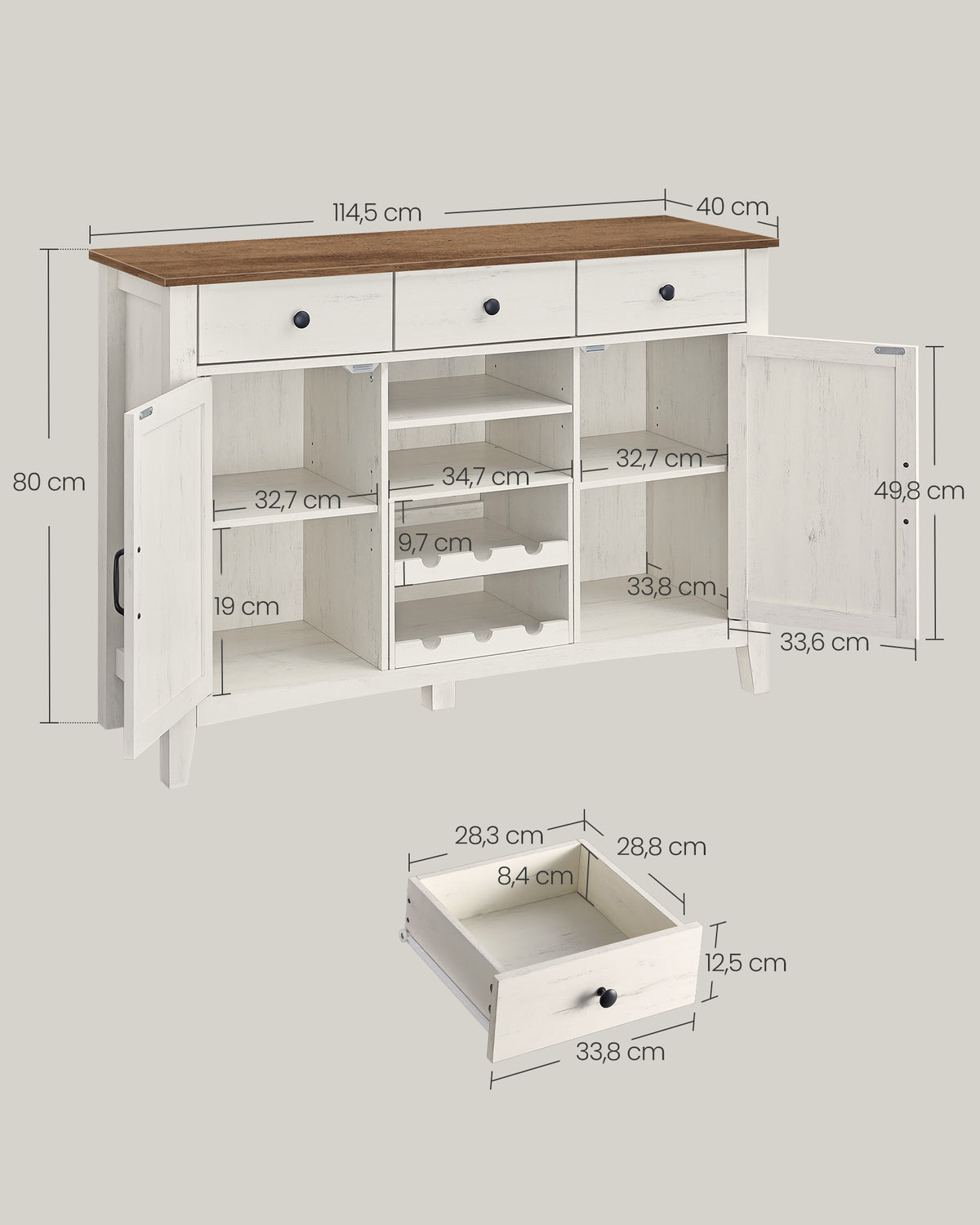 Sideboard mit viel Stauraum – Sideboard im Landhausstil – Kabelmanagement & verstellbare Einlegeböden