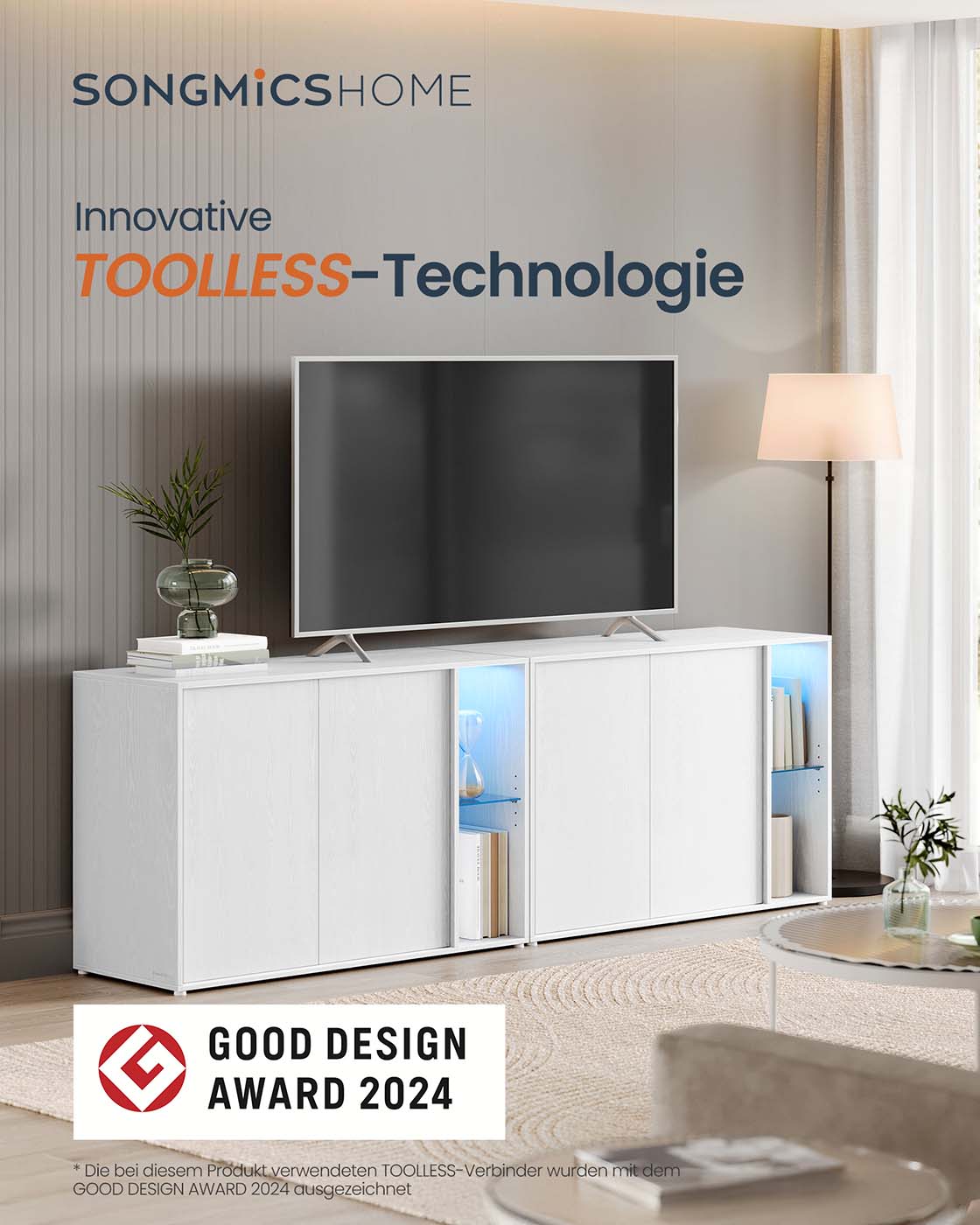Lagerschrank mit LED-Beleuchtung - Sideboard mit offenen und geschlossenen Fächern