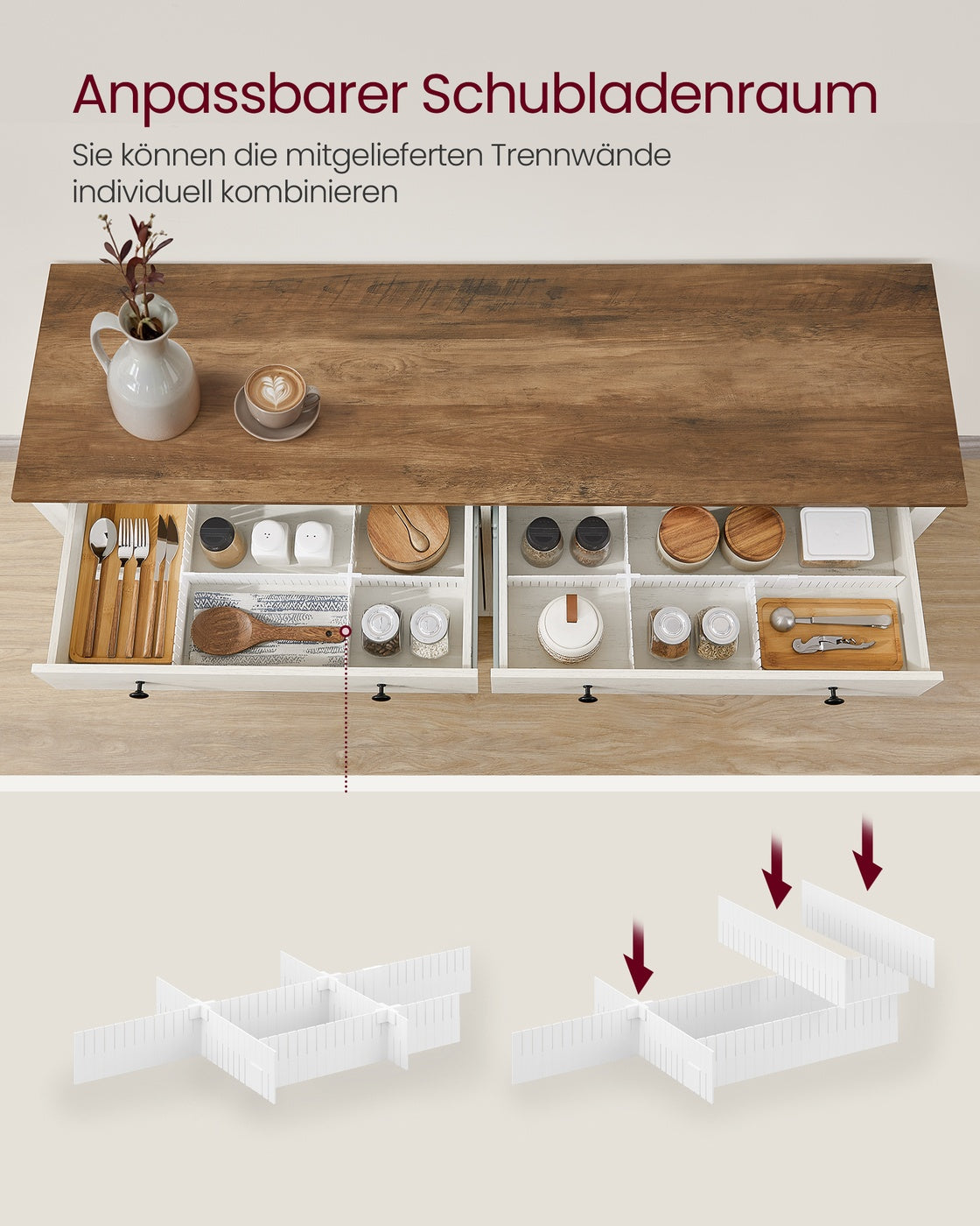 Sideboard mit Türen und Schublade - Landhausstil - Küchenschrank mit verstellbaren Regalen