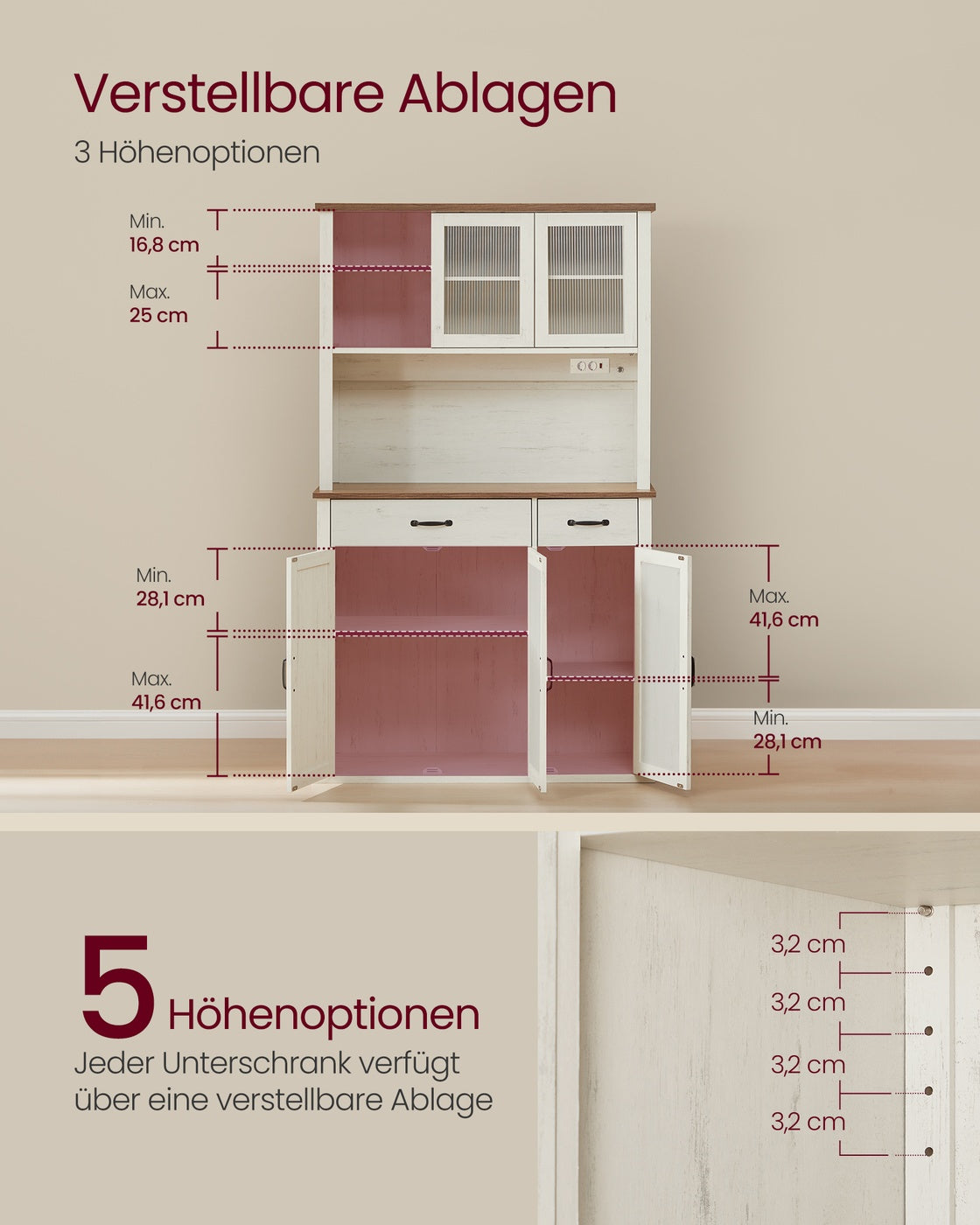 Küchenschrank mit integrierter Steckdose – Landhausstil – Schiebetüren & geräumiger Stauraum