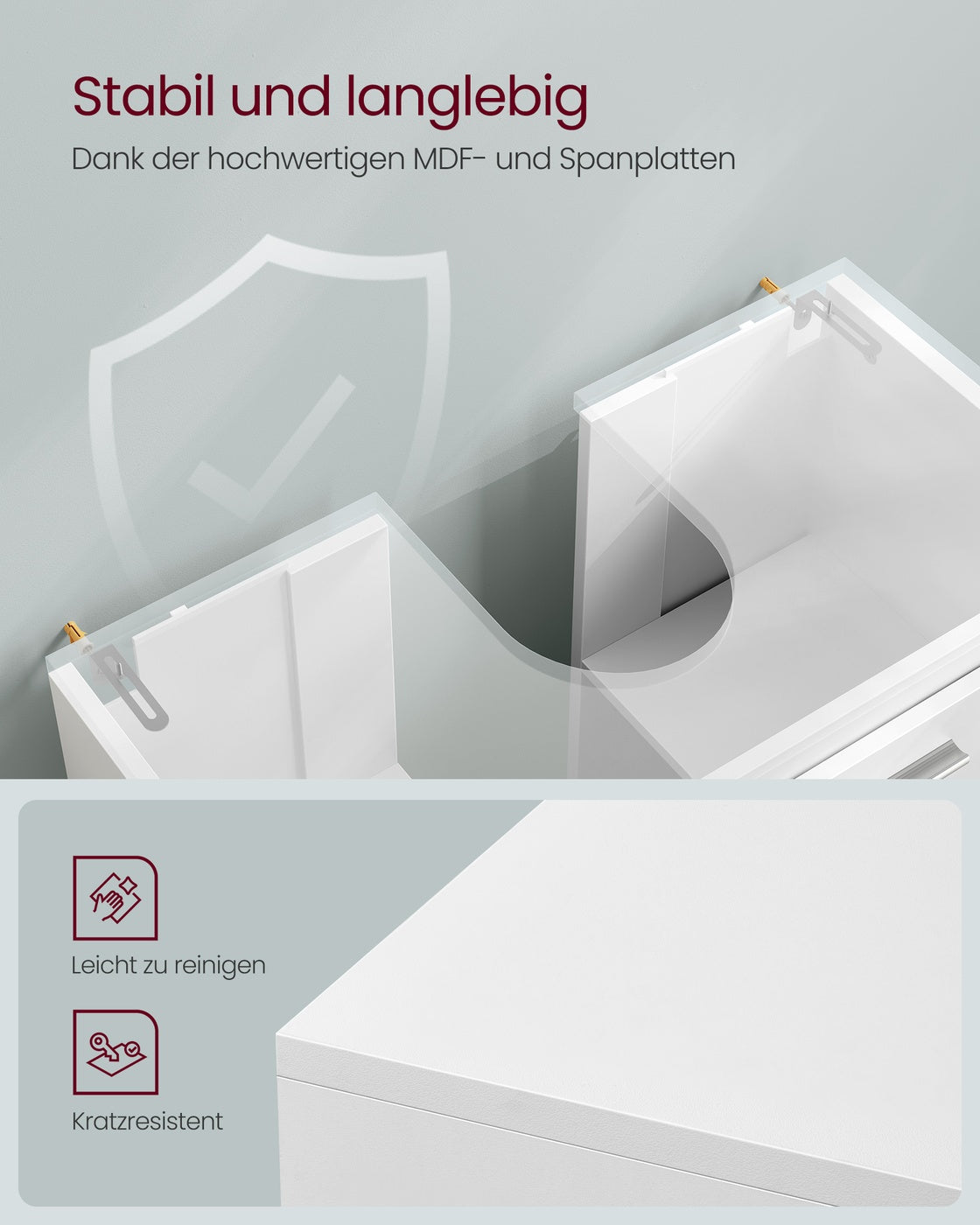 Waschtischunterschrank - 30 x 60 x 64 cm - 2 Fächer - Mit Ablage