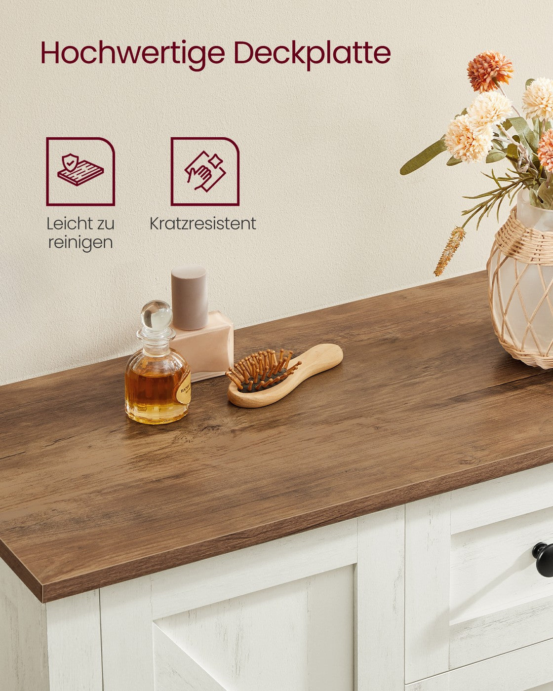 Küchenschrank – Aufbewahrungsschrank mit Schubladen – Verstellbare Böden – Landhausstil – 30 x 60 x 80 cm