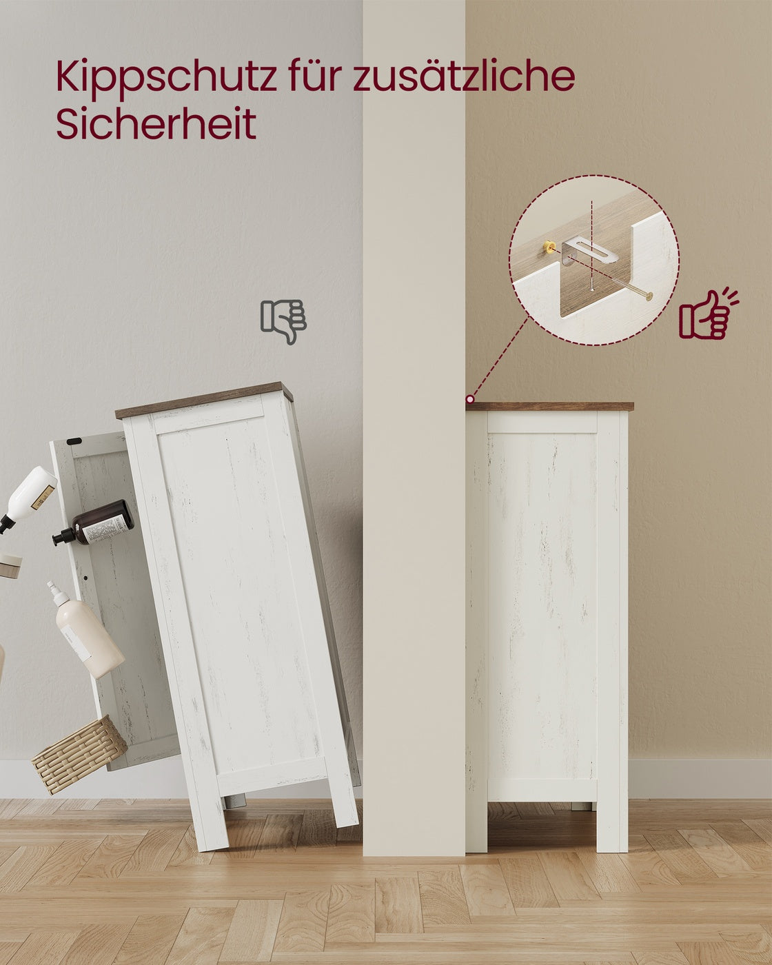 Küchenschrank – Aufbewahrungsschrank mit Schubladen – Verstellbare Böden – Landhausstil – 30 x 60 x 80 cm