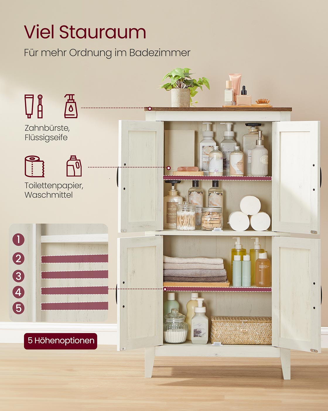 Küchenschrank – 4 Schubladen – Verstellbare Böden – Freistehend – 30 x 60 x 110 cm