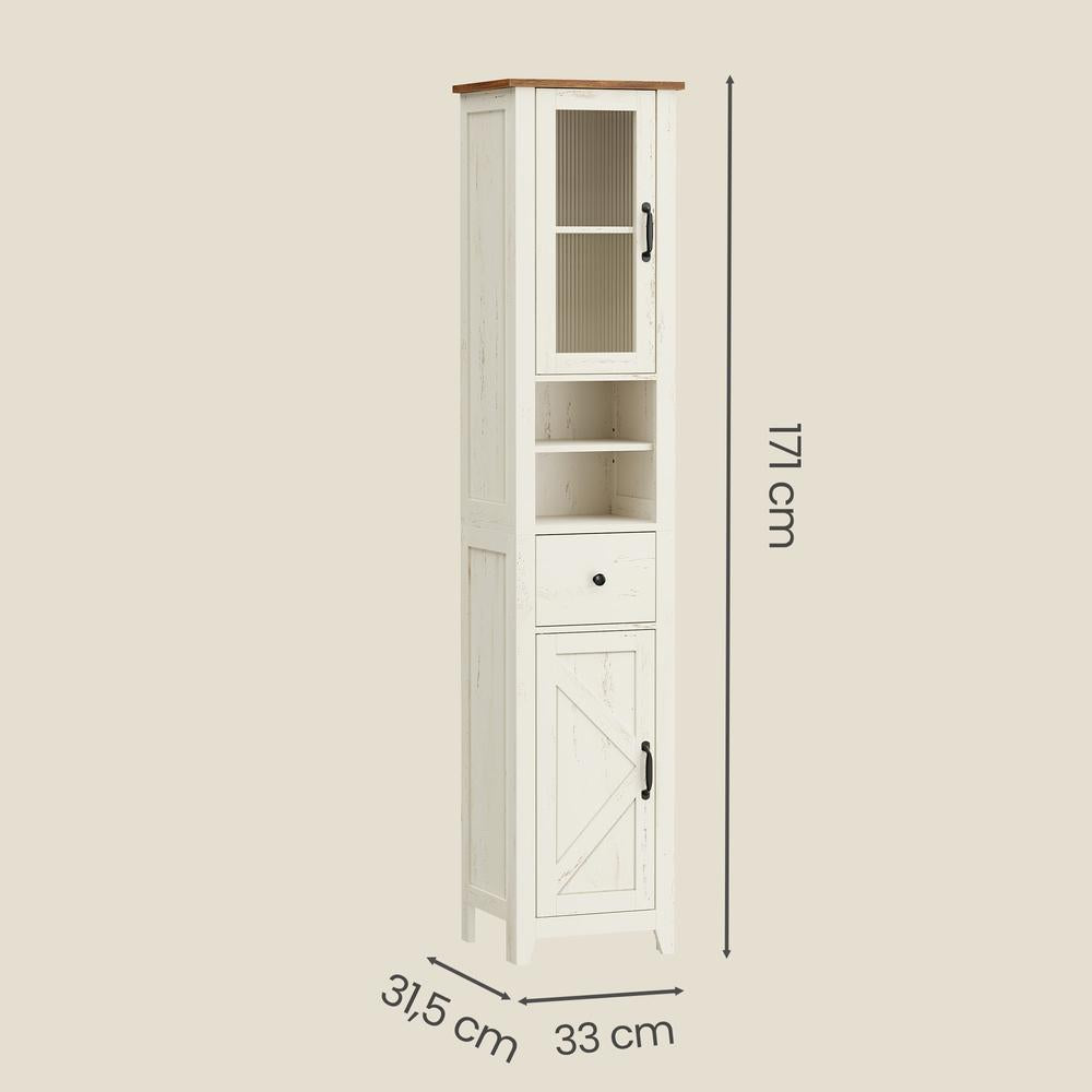Badezimmerschrank Im Landhausstil - Schmaler Badschrank Mit Schublade Und Böden - Für Badezimmer